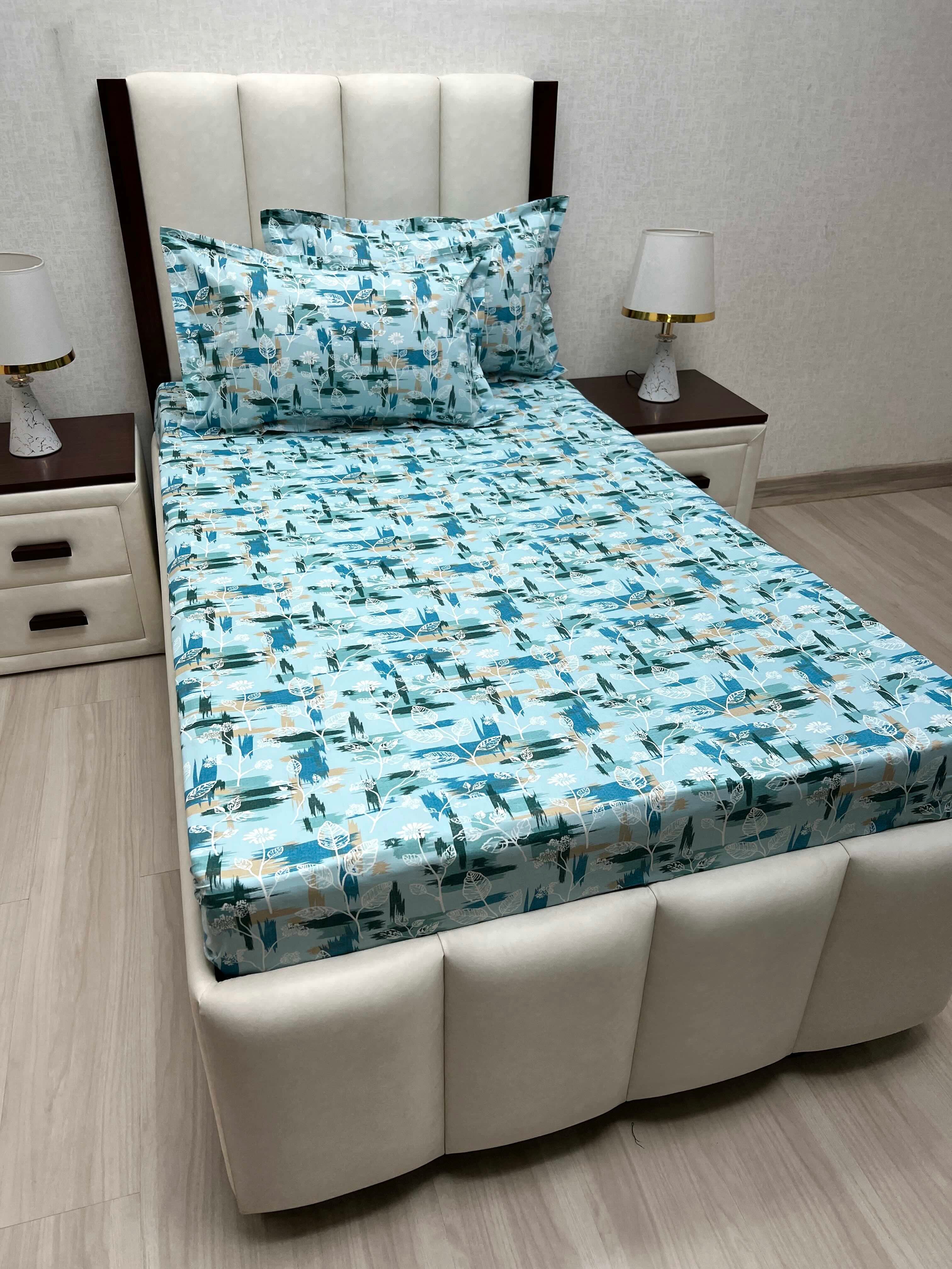 A-4677 - Pure Cotton 180 TC Single Bedsheet (173X236) with Two Pillow Covers (43X69)