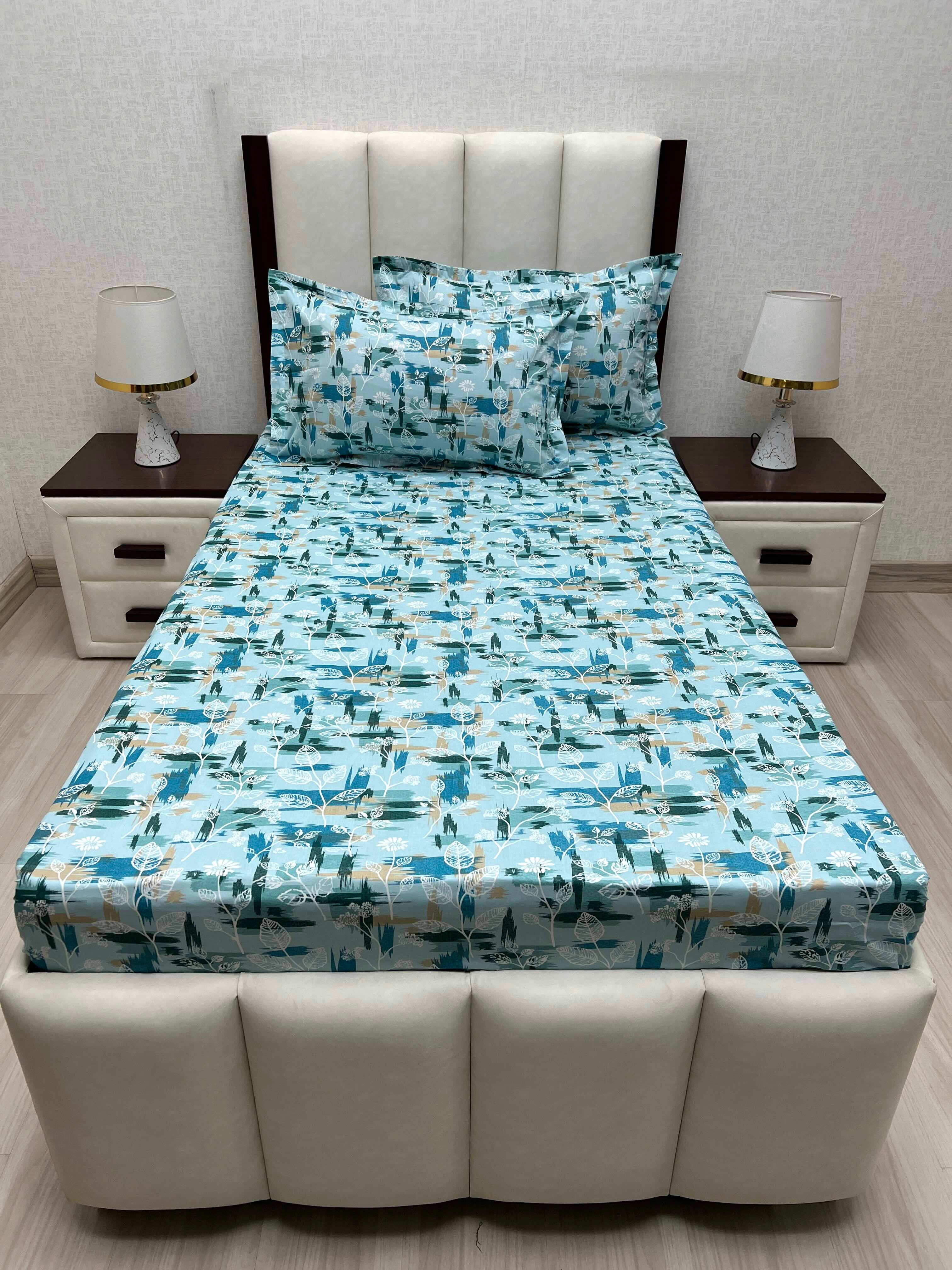 A-4677 - Pure Cotton 180 TC Single Bedsheet (173X236) with Two Pillow Covers (43X69)