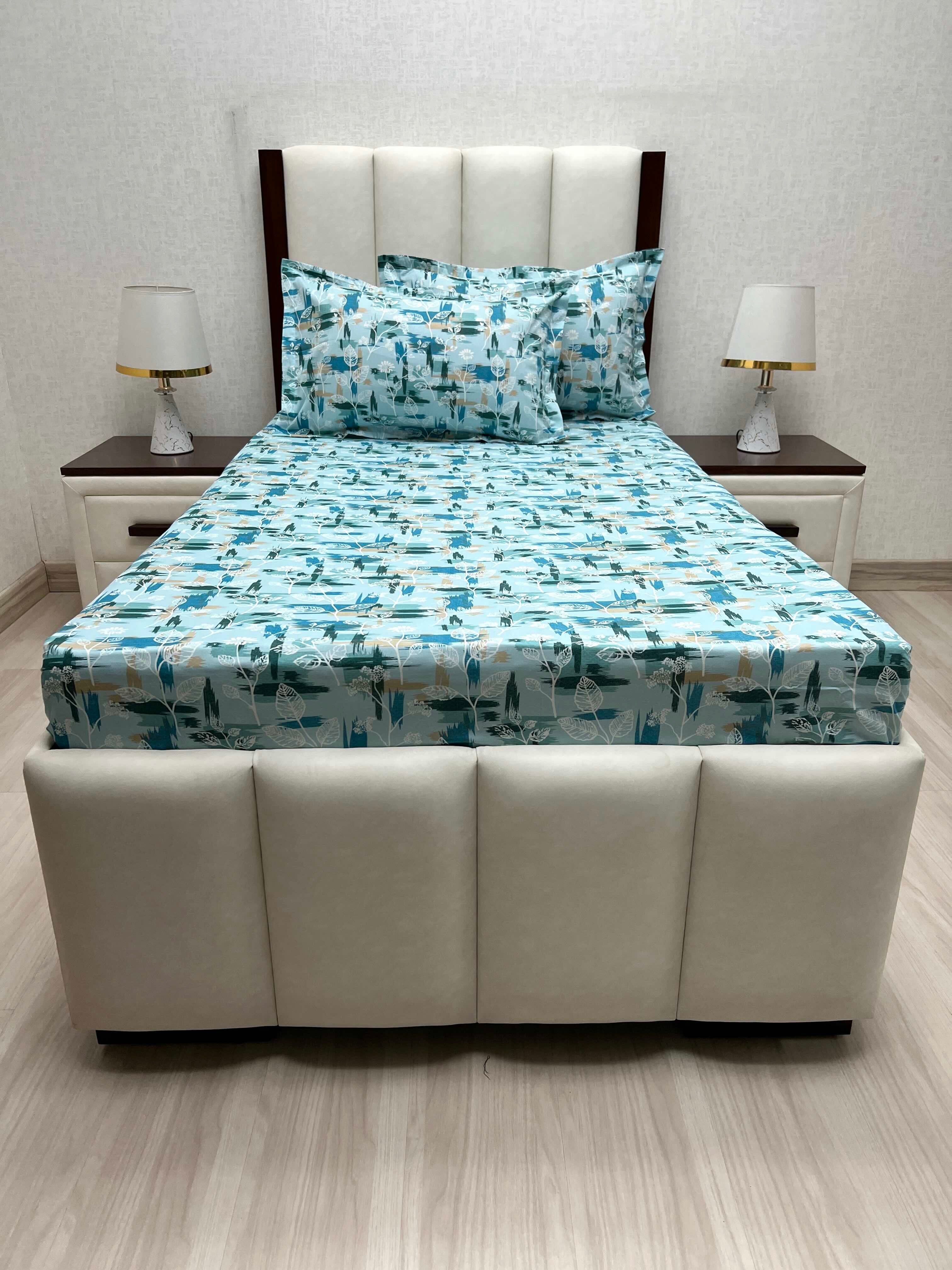 A-4677 - Pure Cotton 180 TC Single Bedsheet (173X236) with Two Pillow Covers (43X69)