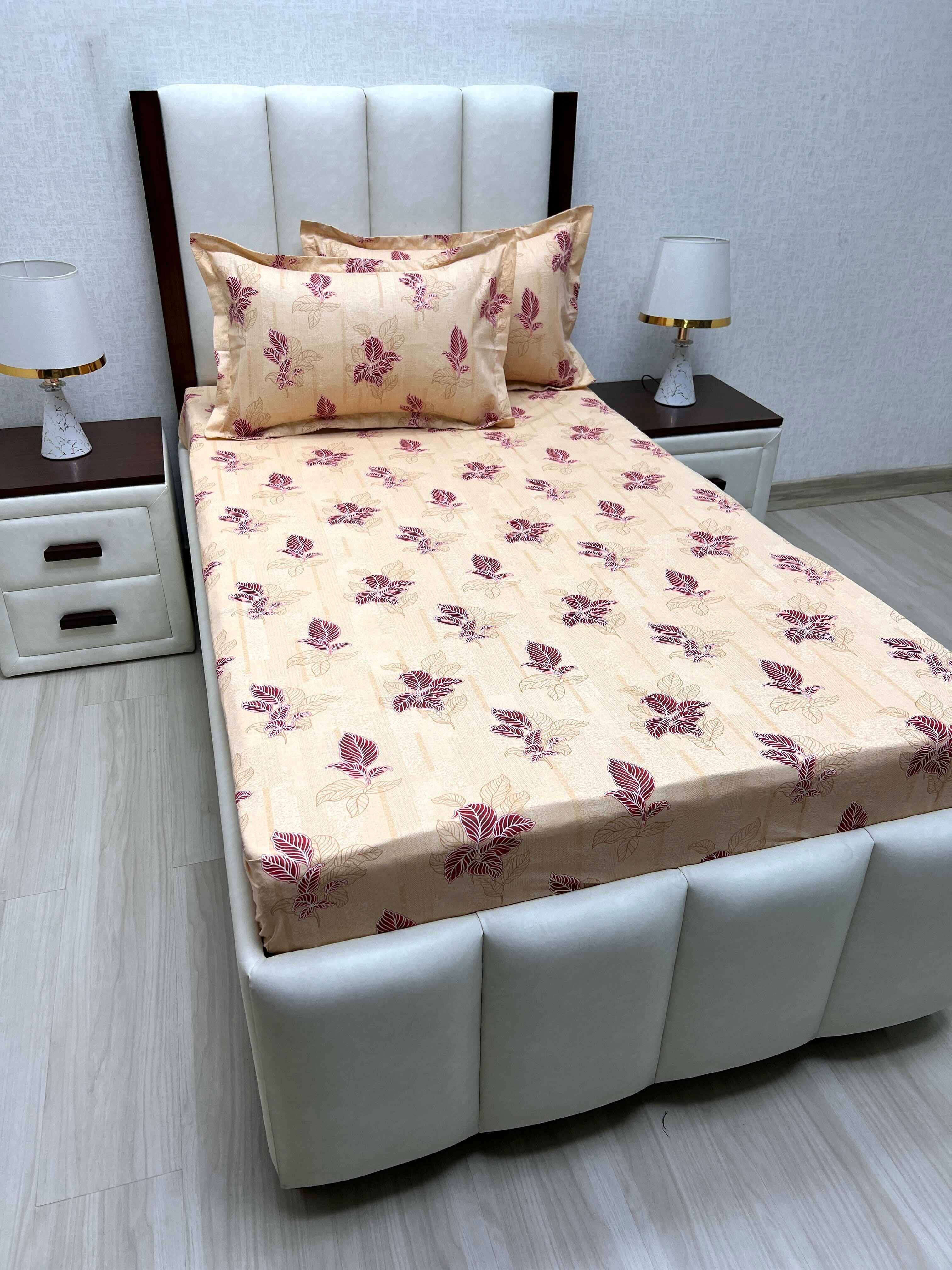 A-4678 - Pure Cotton 180 TC Single Bedsheet (173X236) with Two Pillow Covers (43X69)