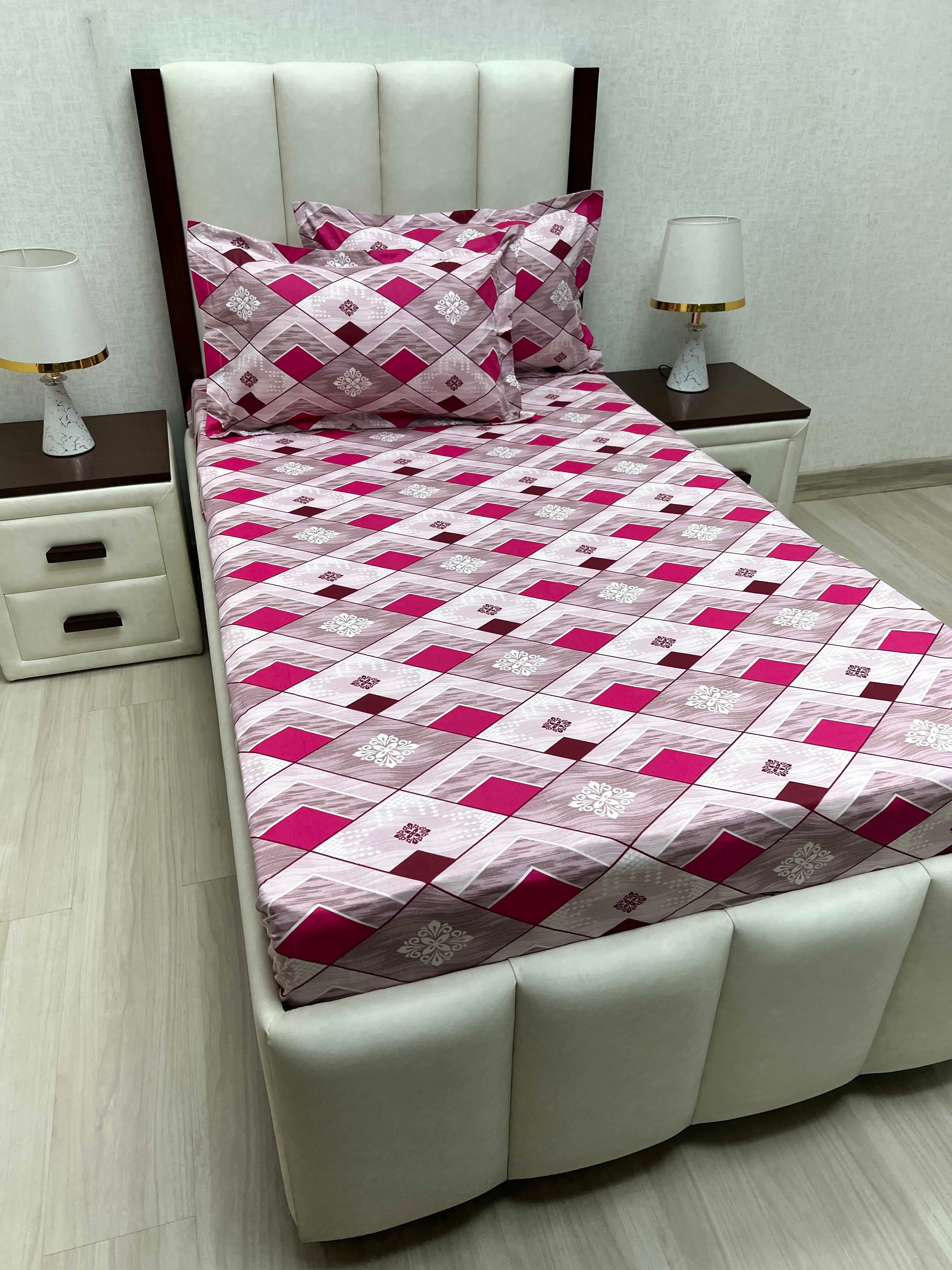 A-4681 - Pure Cotton 180 TC Single Bedsheet (173X236) with Two Pillow Covers (43X69)