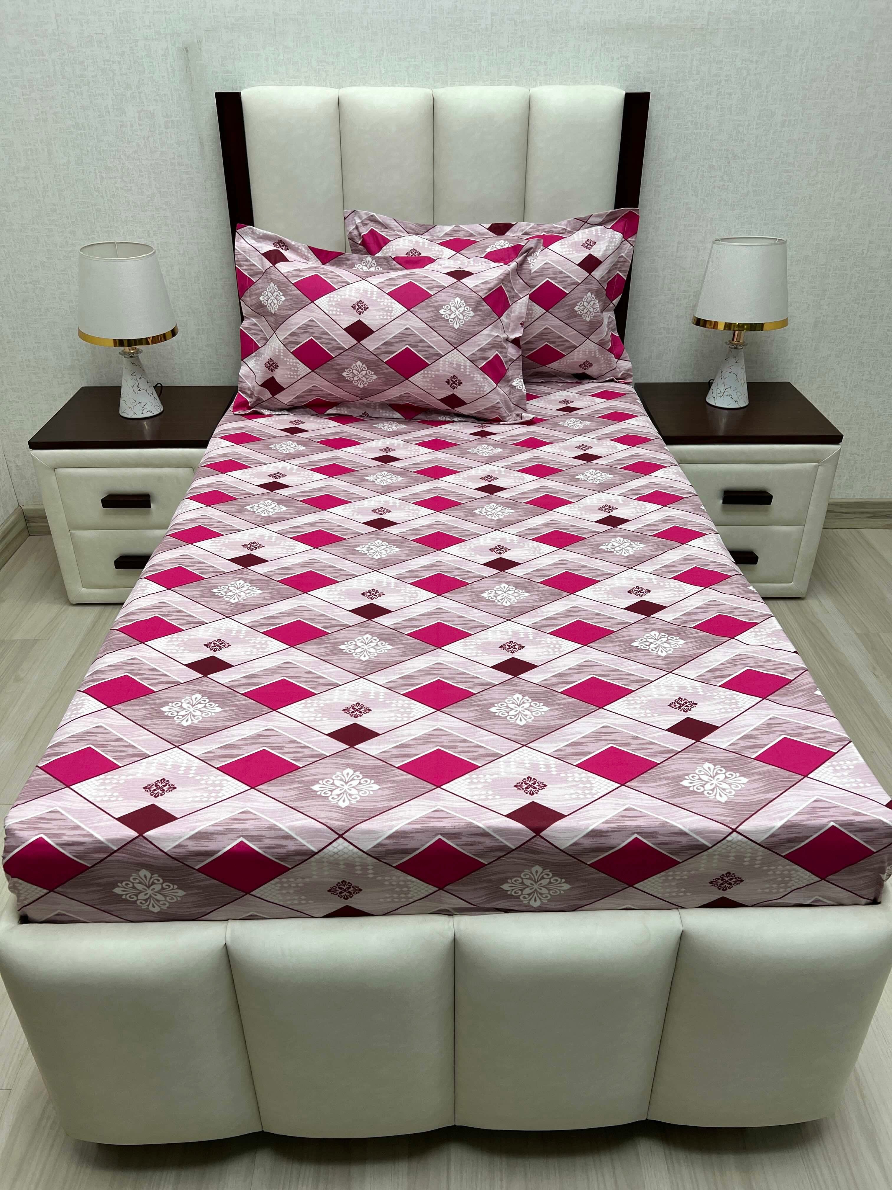 A-4681 - Pure Cotton 180 TC Single Bedsheet (173X236) with Two Pillow Covers (43X69)