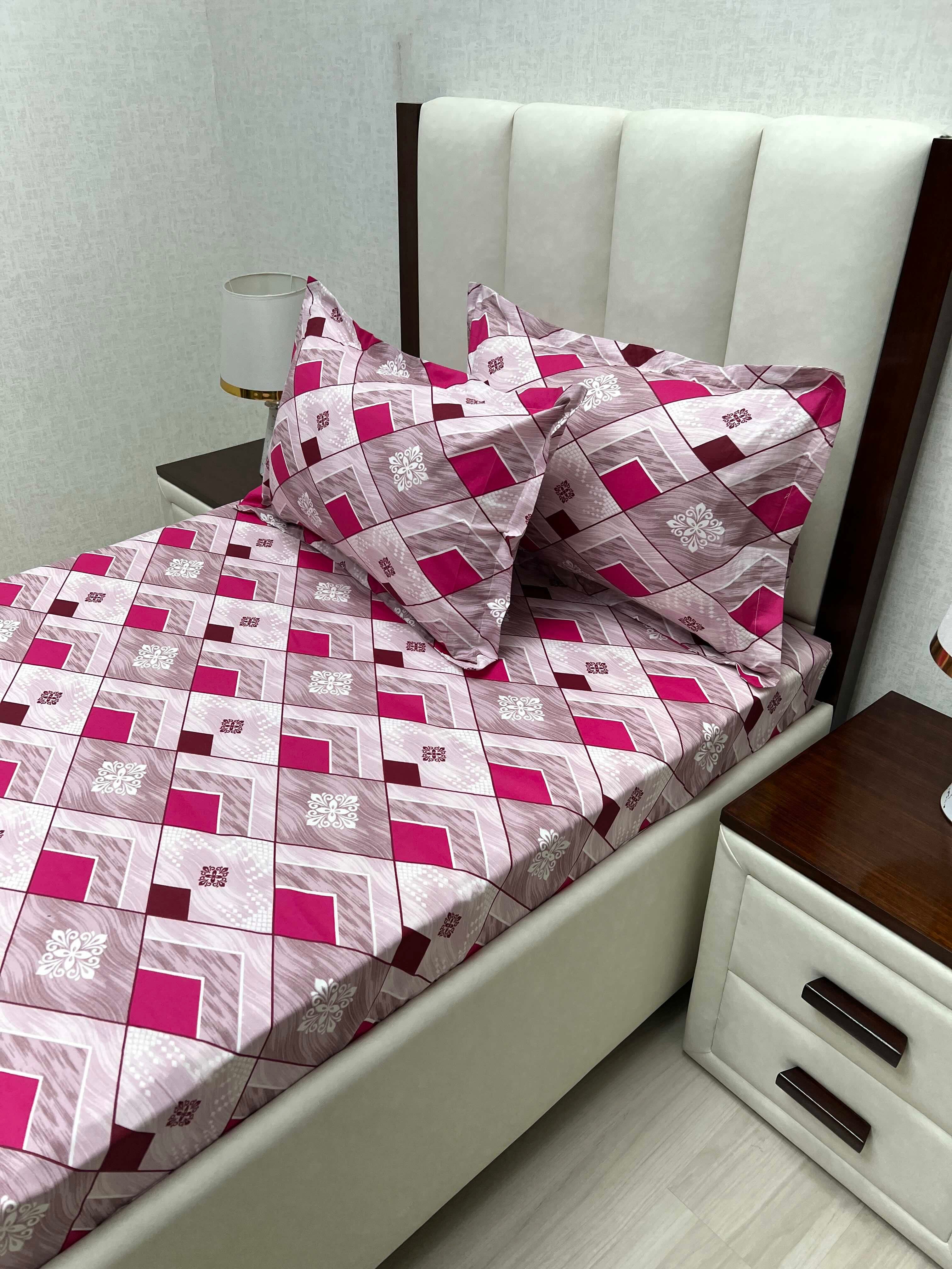 A-4681 - Pure Cotton 180 TC Single Bedsheet (173X236) with Two Pillow Covers (43X69)