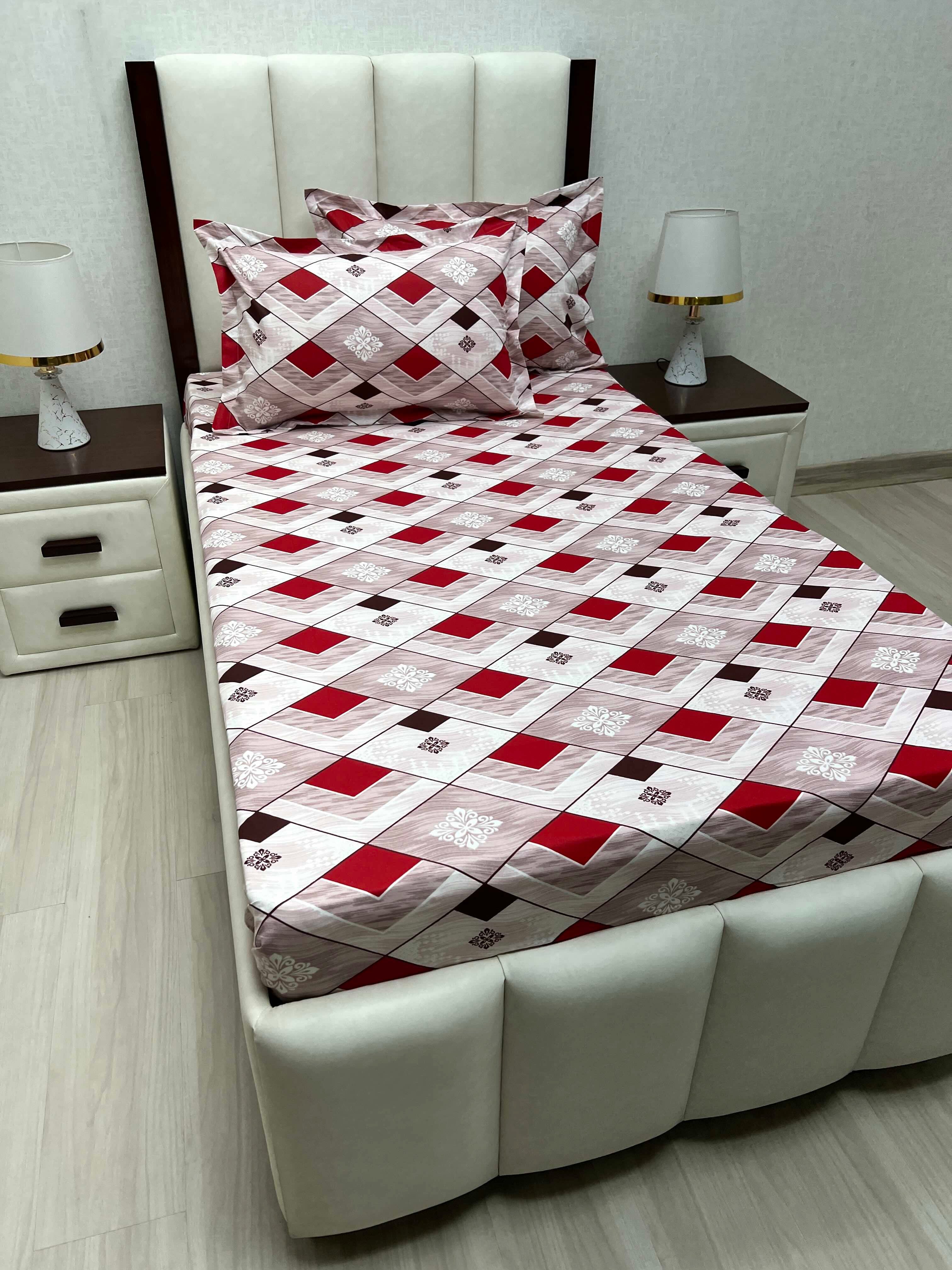 A-4682 - Pure Cotton 180 TC Single Bedsheet (173X236) with Two Pillow Covers (43X69)