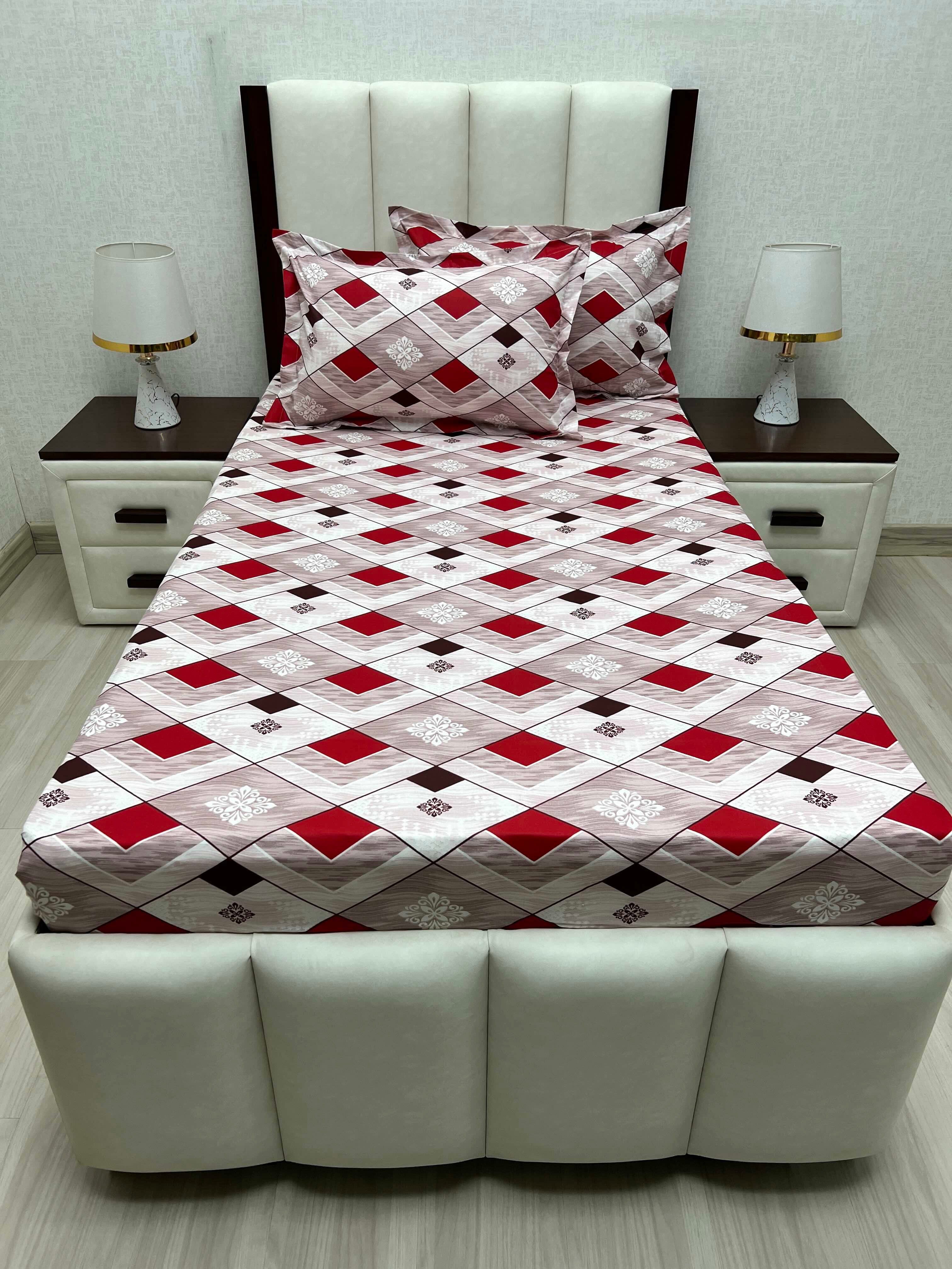 A-4682 - Pure Cotton 180 TC Single Bedsheet (173X236) with Two Pillow Covers (43X69)