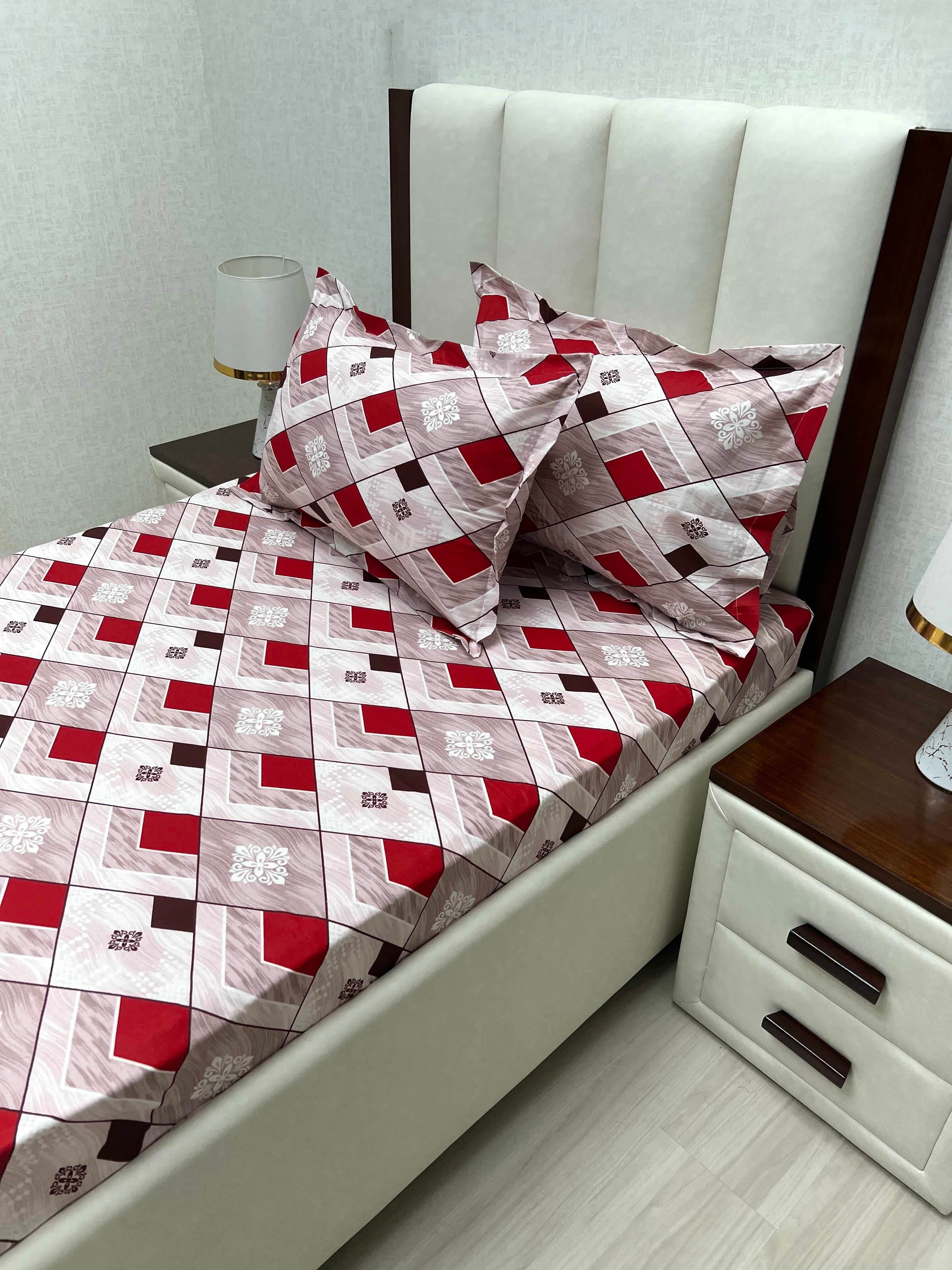 A-4682 - Pure Cotton 180 TC Single Bedsheet (173X236) with Two Pillow Covers (43X69)