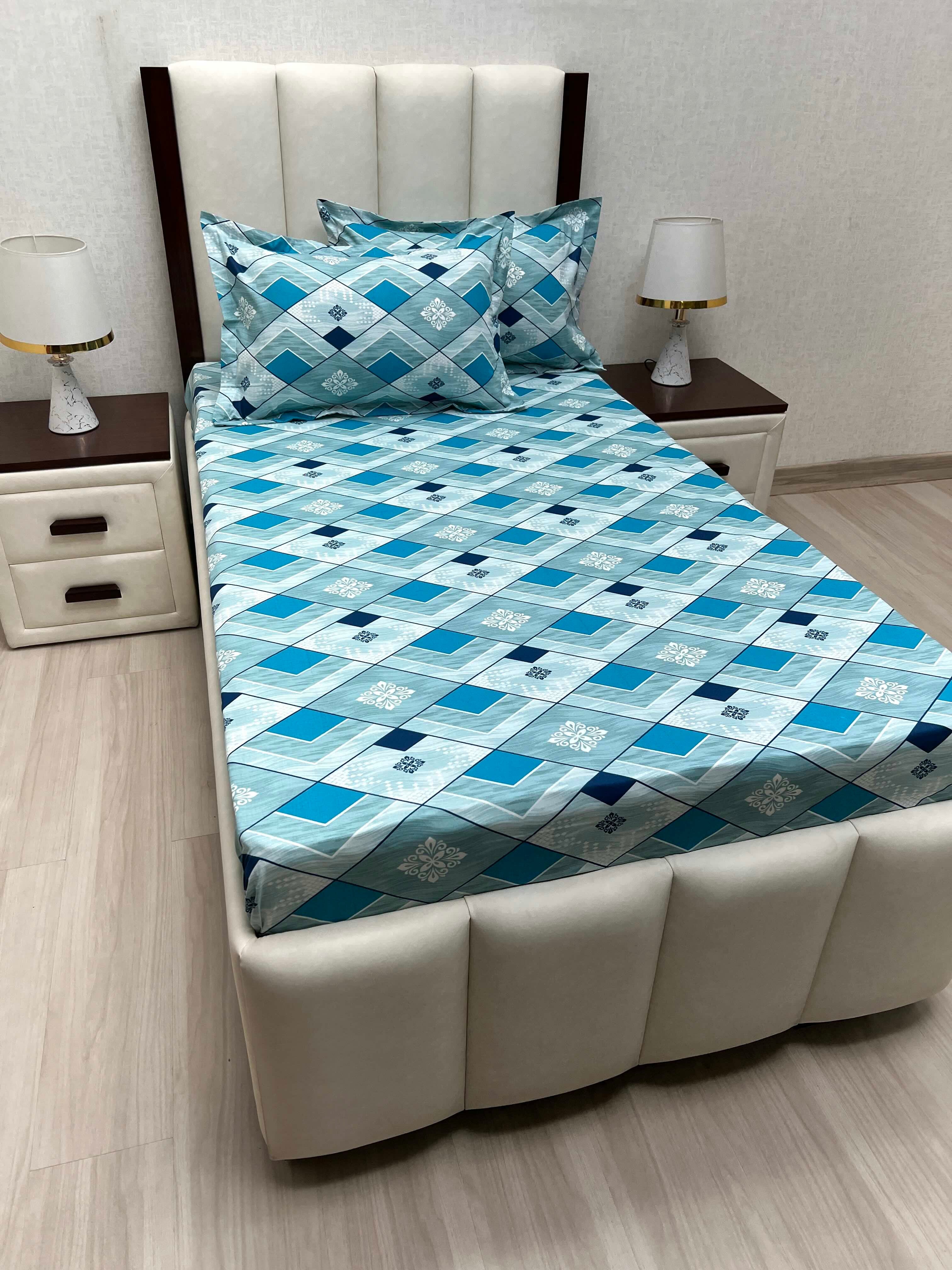 A-4683 - Pure Cotton 180 TC Single Bedsheet (173X236) with Two Pillow Covers (43X69)