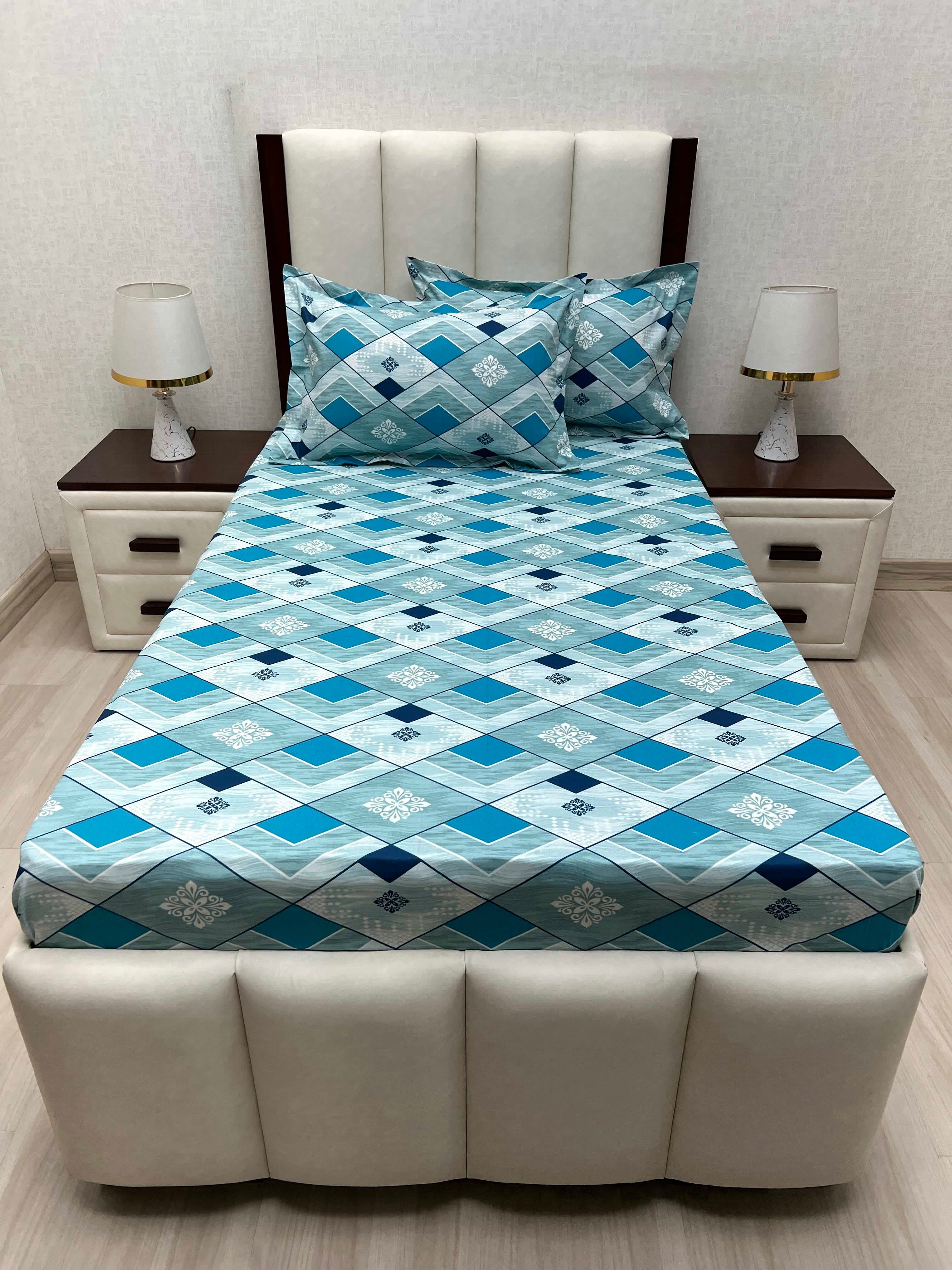 A-4683 - Pure Cotton 180 TC Single Bedsheet (173X236) with Two Pillow Covers (43X69)