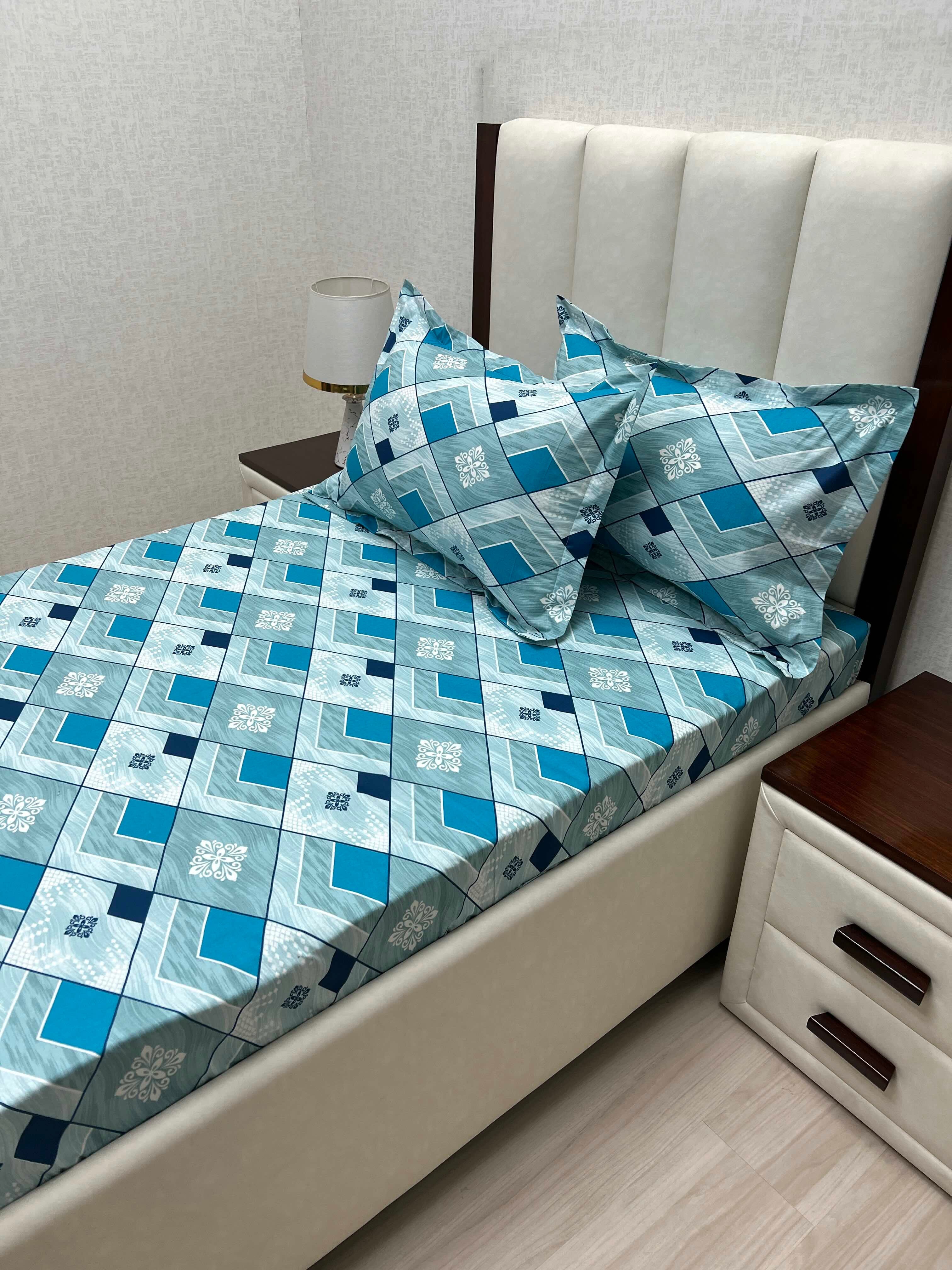 A-4683 - Pure Cotton 180 TC Single Bedsheet (173X236) with Two Pillow Covers (43X69)