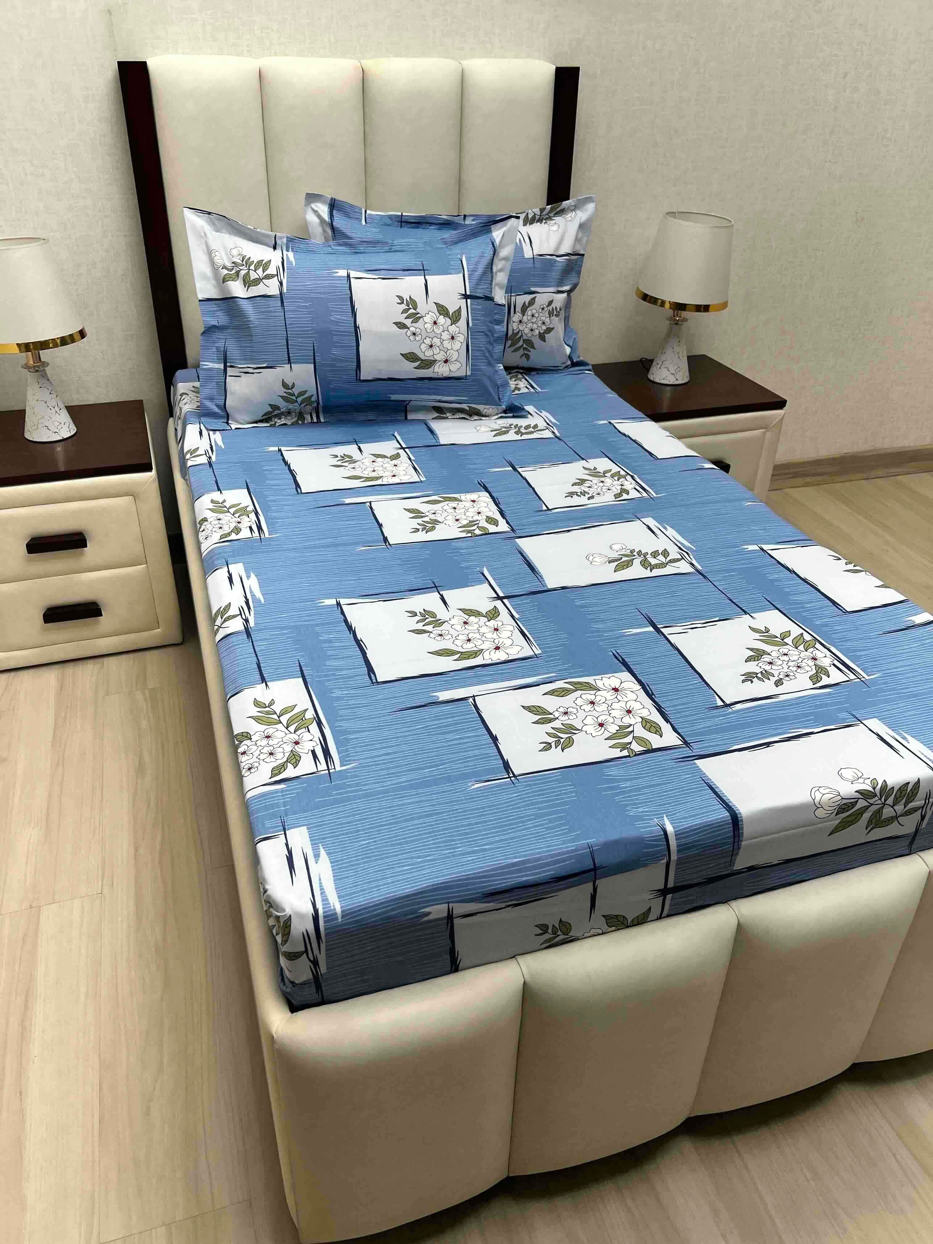 A-4684 - Pure Cotton 180 TC Single Bedsheet (173X236) with Two Pillow Covers (43X69)