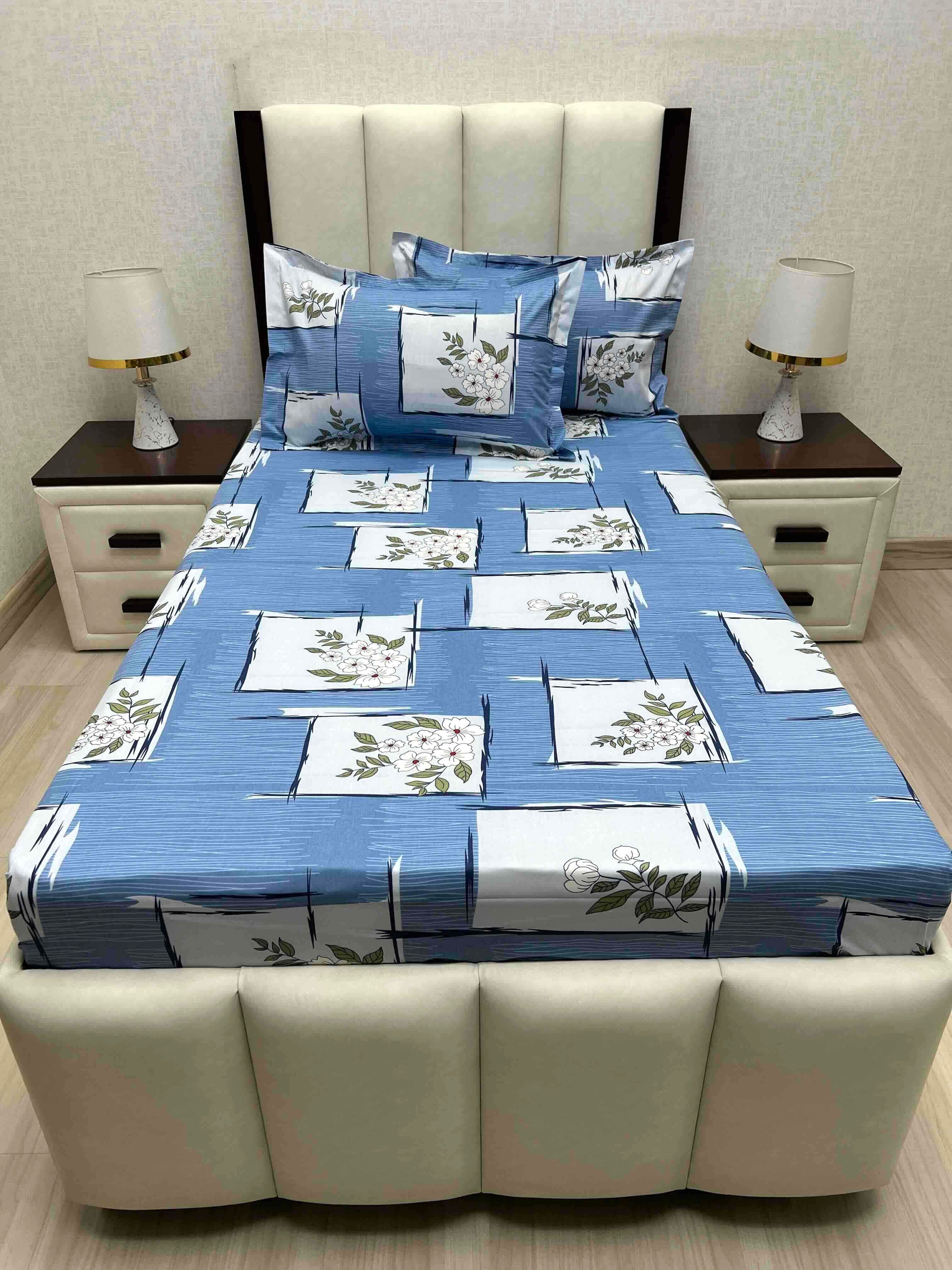 A-4684 - Pure Cotton 180 TC Single Bedsheet (173X236) with Two Pillow Covers (43X69)