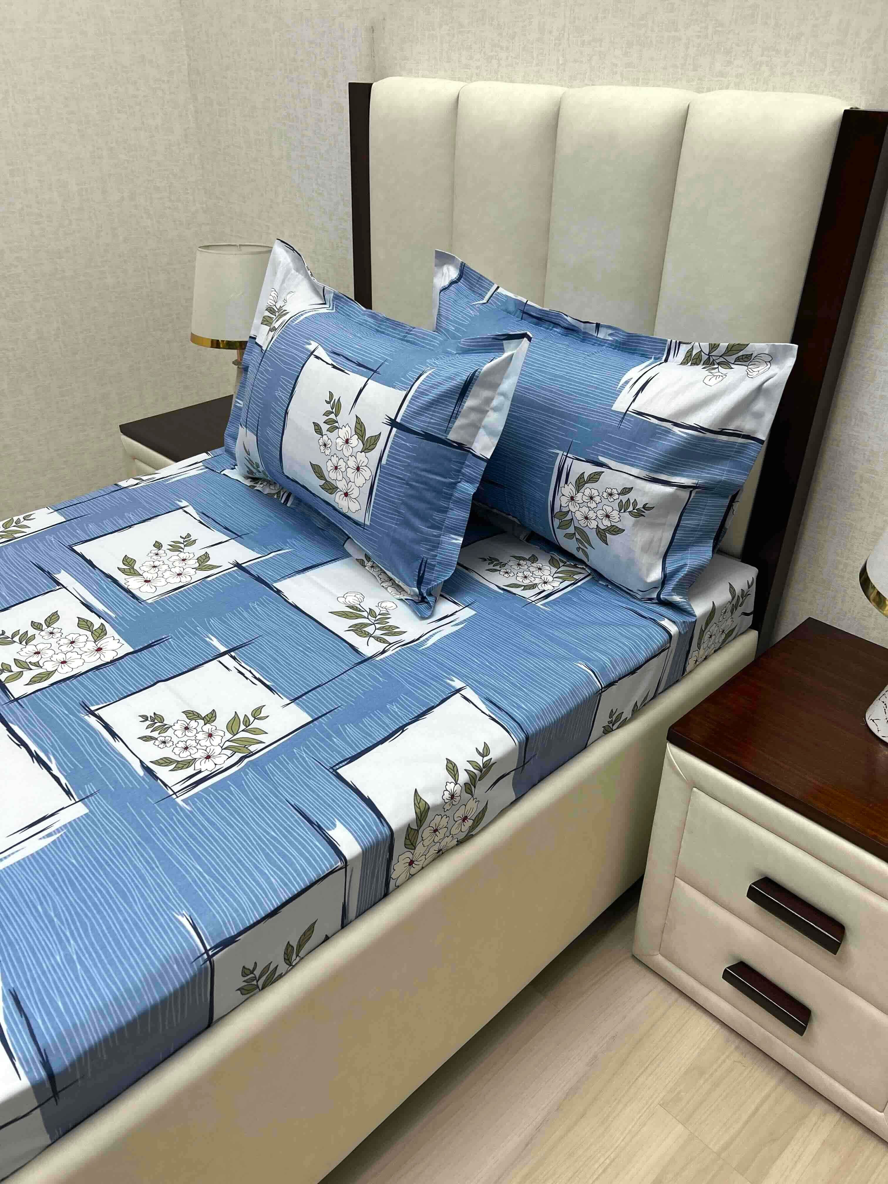 A-4684 - Pure Cotton 180 TC Single Bedsheet (173X236) with Two Pillow Covers (43X69)