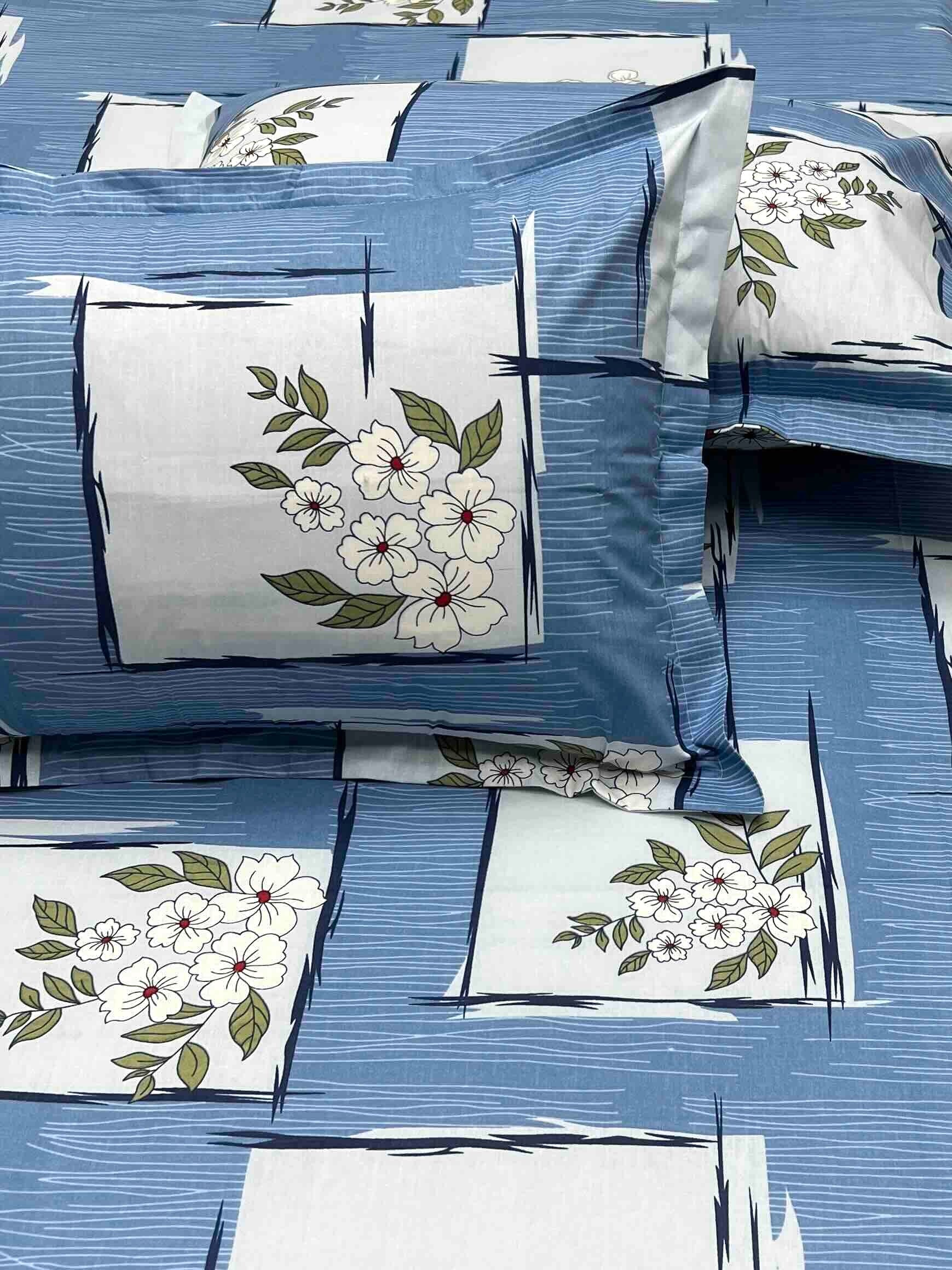 A-4684 - Pure Cotton 180 TC Single Bedsheet (173X236) with Two Pillow Covers (43X69)