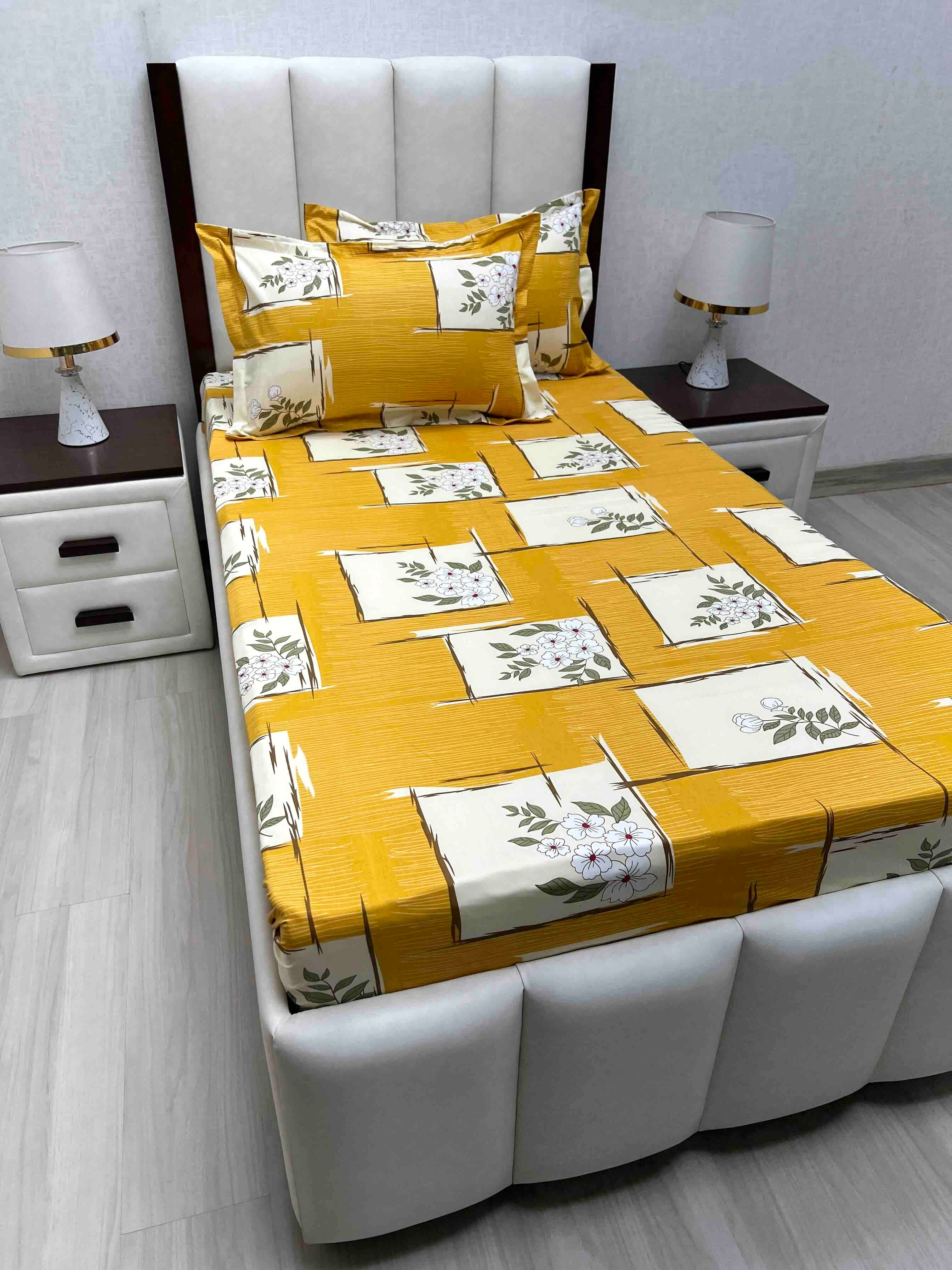 A-4685 - Pure Cotton 180 TC Single Bedsheet (173X236) with Two Pillow Covers (43X69