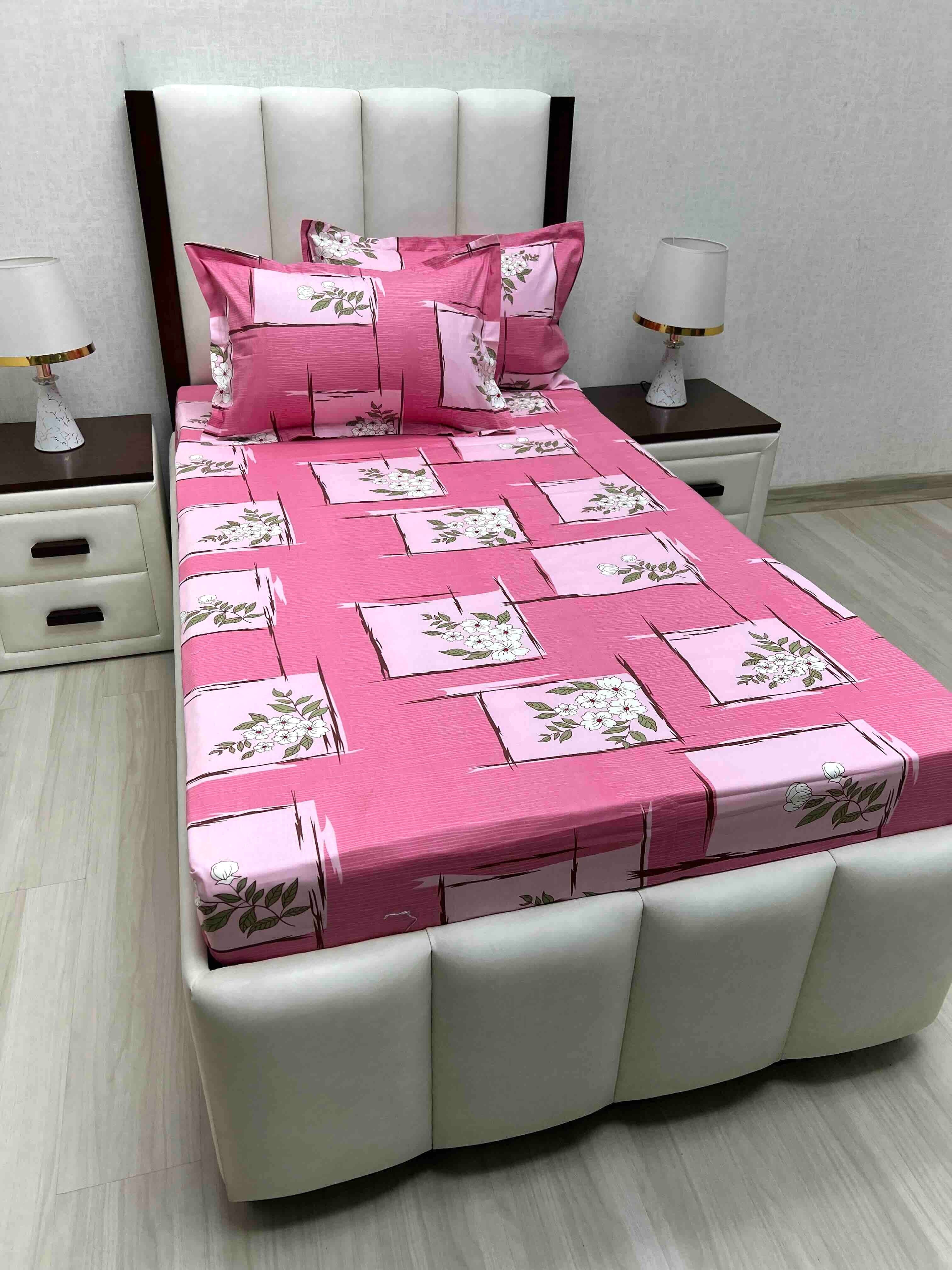 A-4688 - Pure Cotton 180 TC Single Bedsheet (173X236) with Two Pillow Covers (43X69)