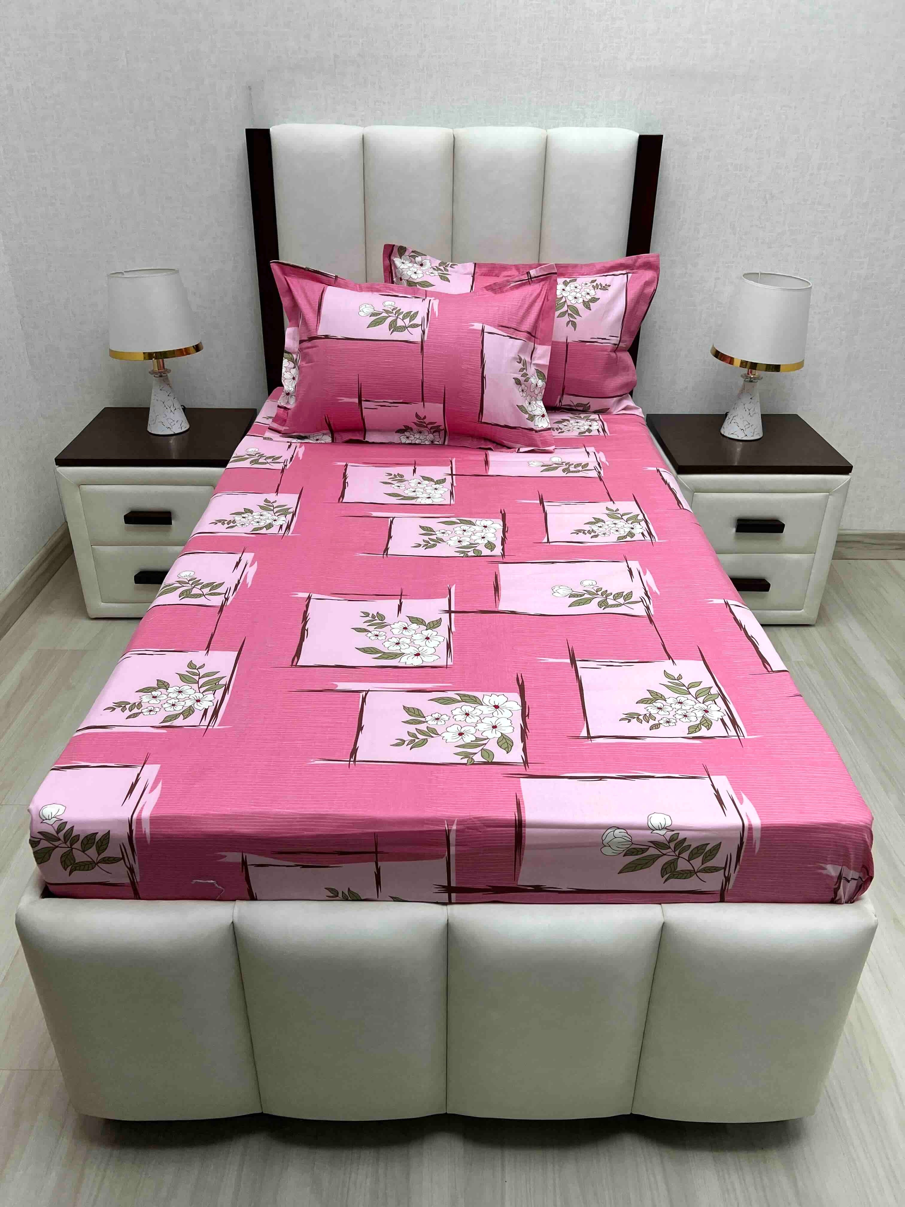 A-4688 - Pure Cotton 180 TC Single Bedsheet (173X236) with Two Pillow Covers (43X69)