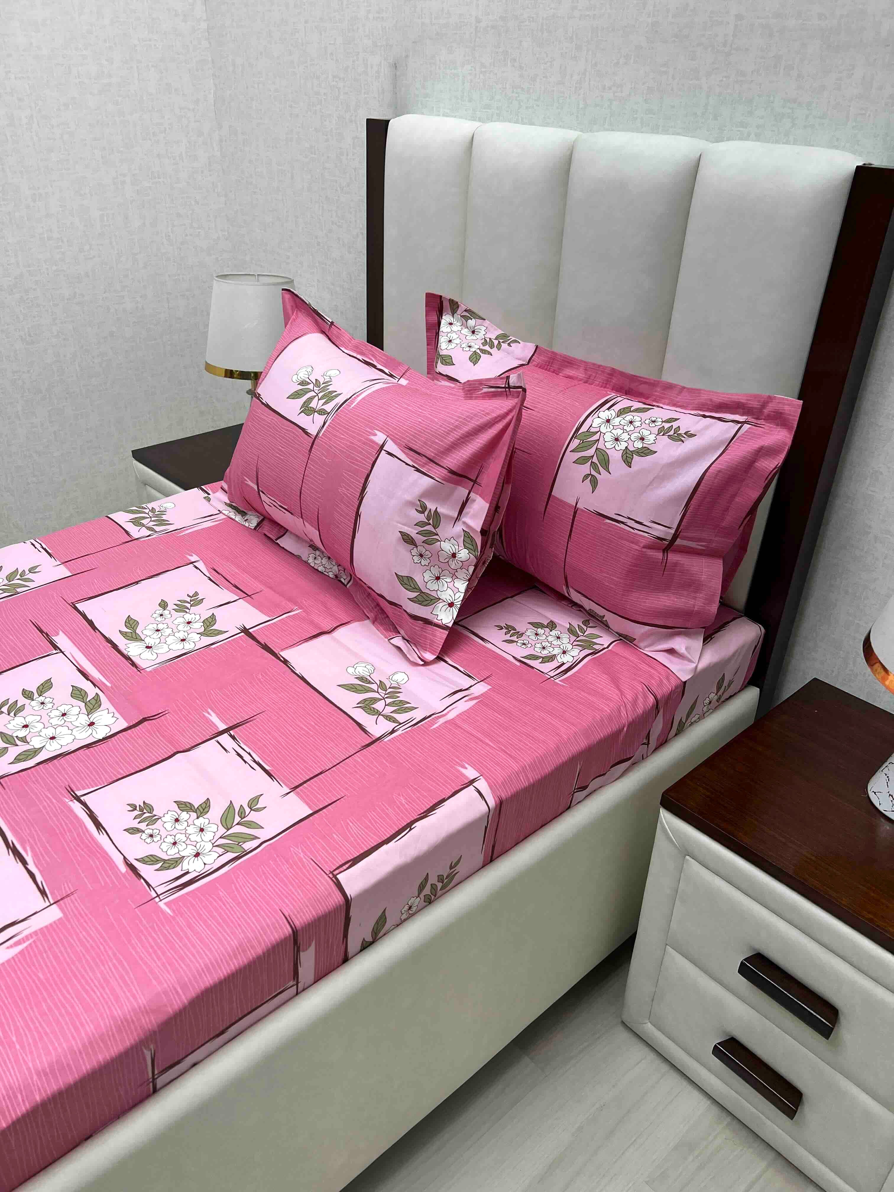 A-4688 - Pure Cotton 180 TC Single Bedsheet (173X236) with Two Pillow Covers (43X69)