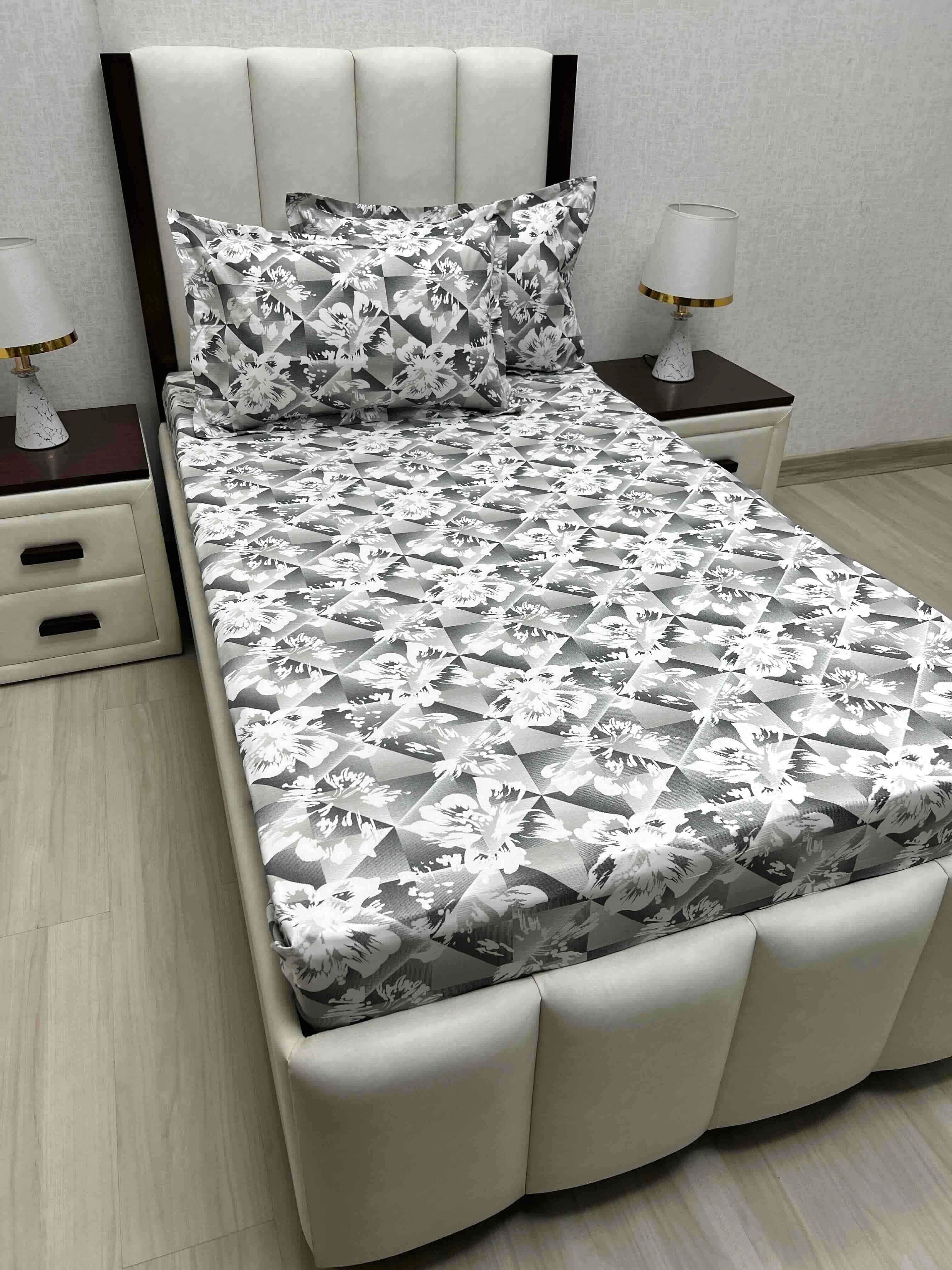 A-4689 - Pure Cotton 180 TC Single Bedsheet (173X236) with Two Pillow Covers (43X69)