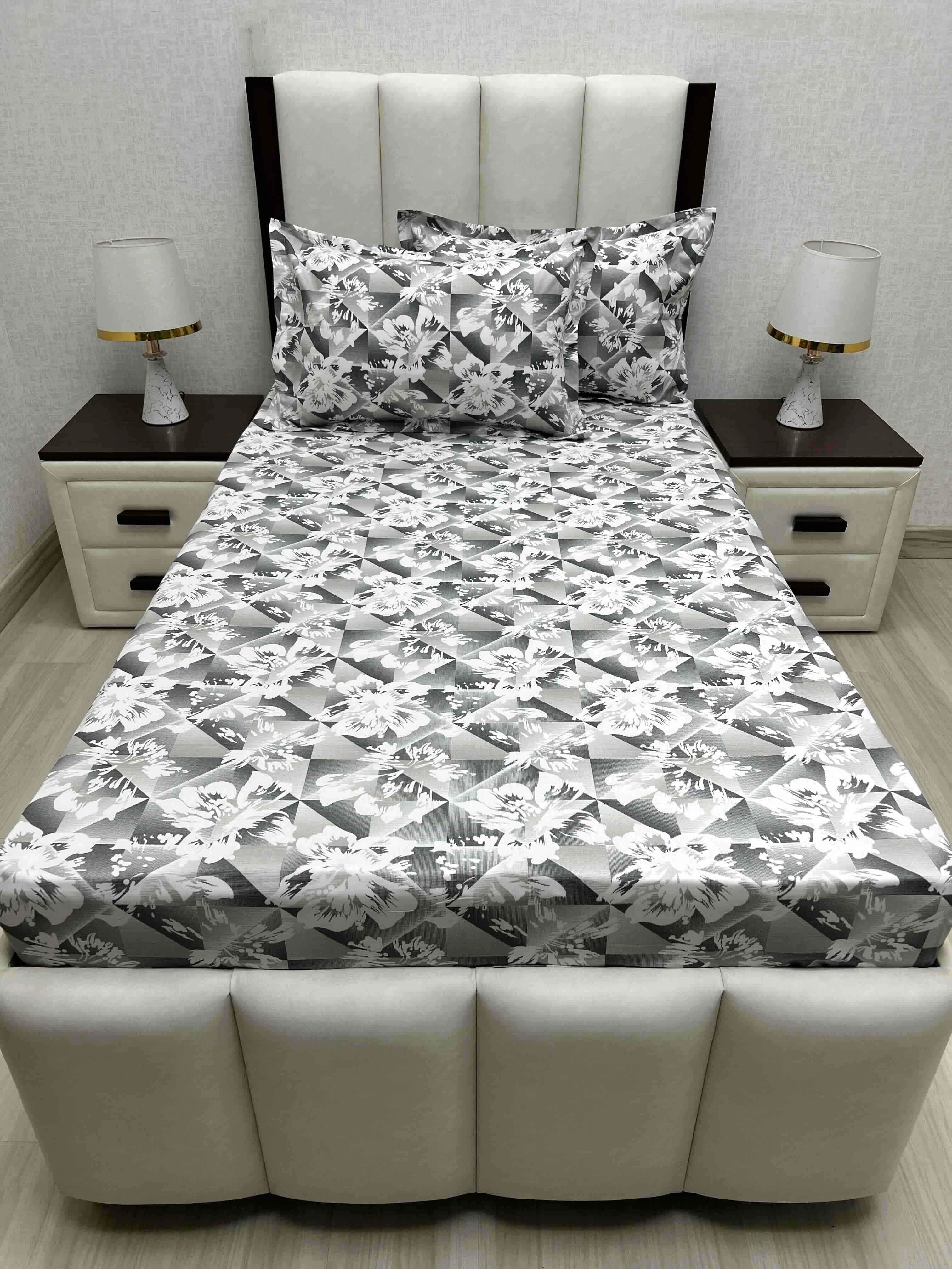 A-4689 - Pure Cotton 180 TC Single Bedsheet (173X236) with Two Pillow Covers (43X69)