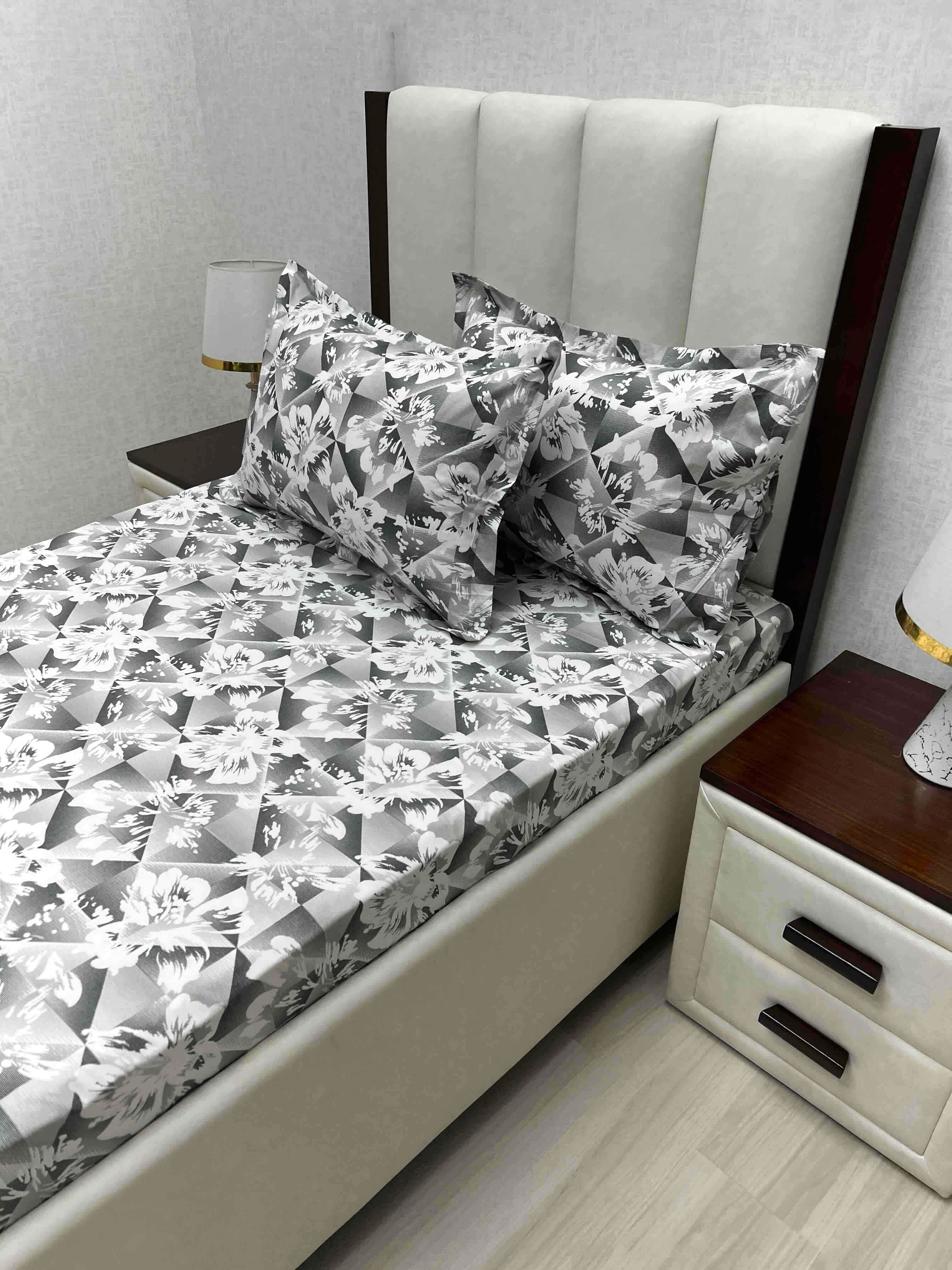 A-4689 - Pure Cotton 180 TC Single Bedsheet (173X236) with Two Pillow Covers (43X69)