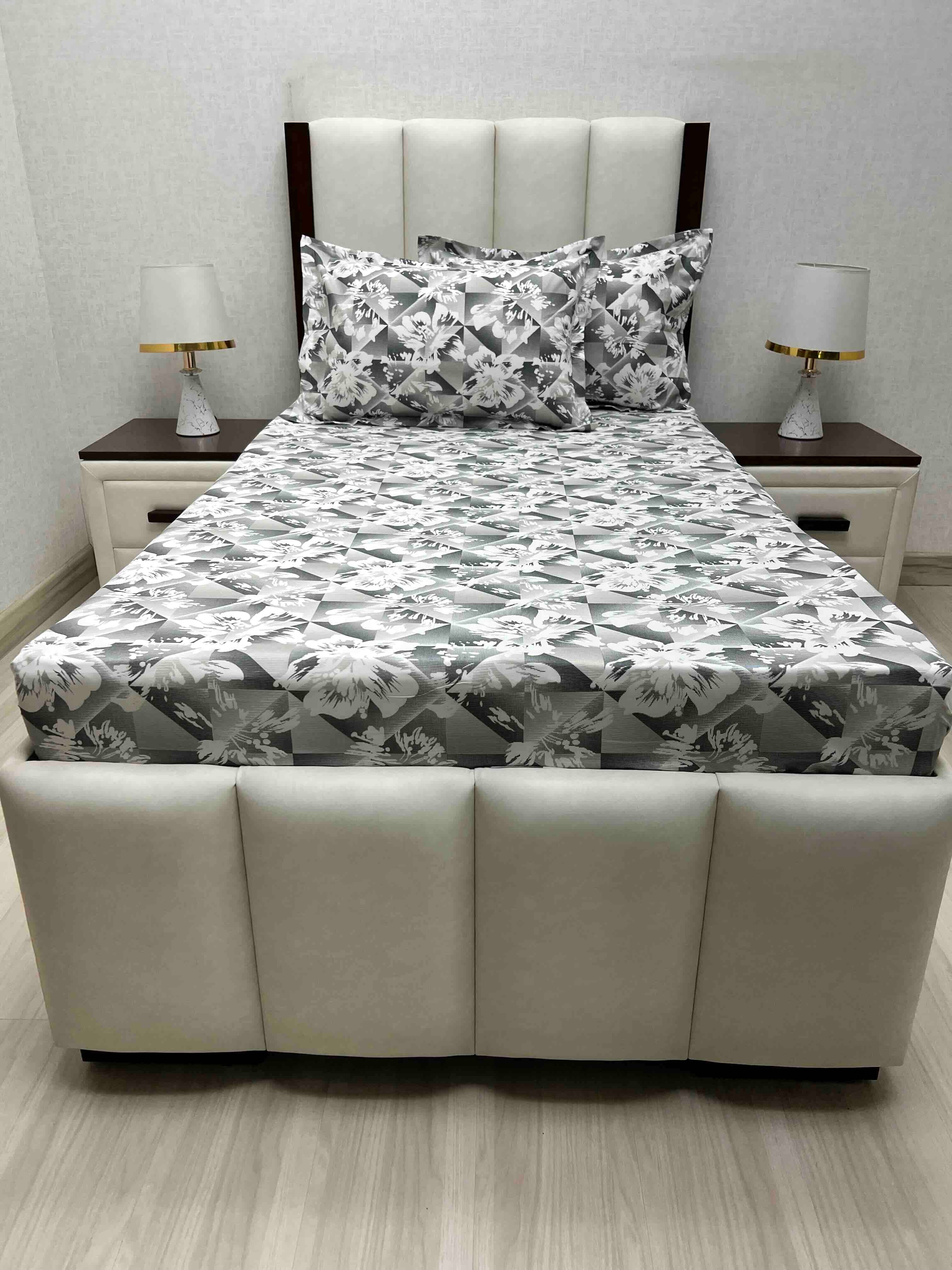 A-4689 - Pure Cotton 180 TC Single Bedsheet (173X236) with Two Pillow Covers (43X69)