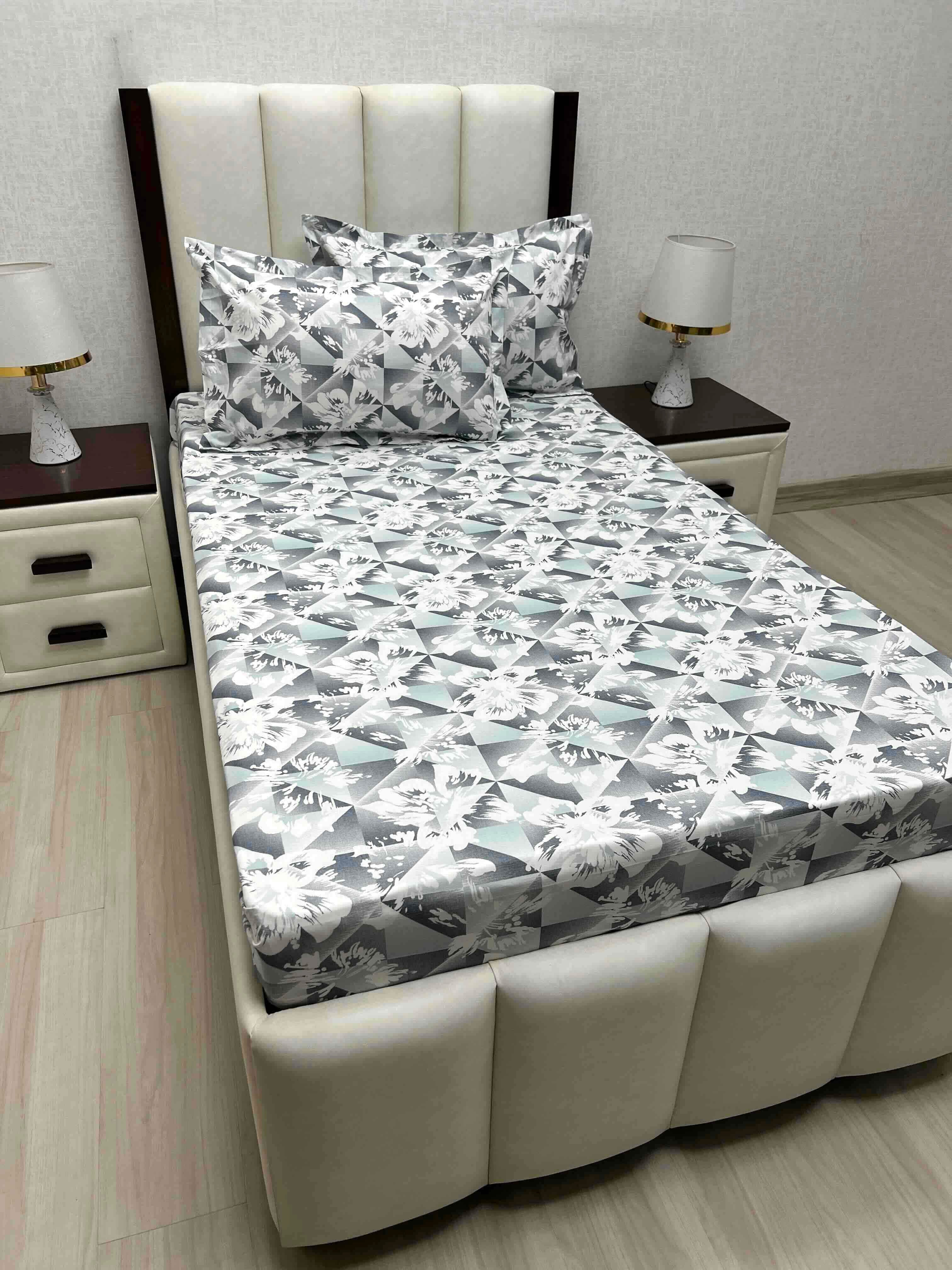 A-4690 - Pure Cotton 180 TC Single Bedsheet (173X236) with Two Pillow Covers (43X69)