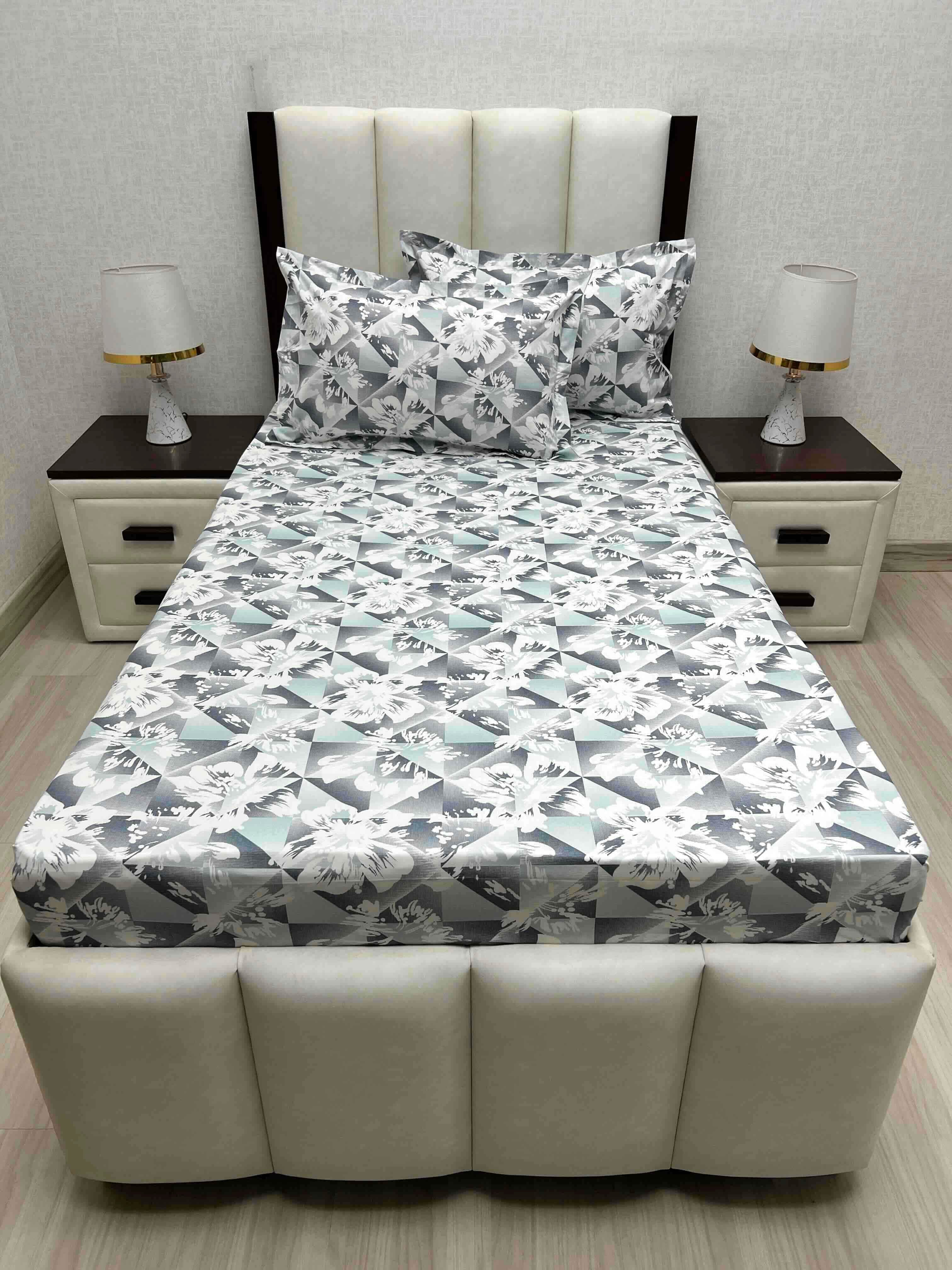 A-4690 - Pure Cotton 180 TC Single Bedsheet (173X236) with Two Pillow Covers (43X69)