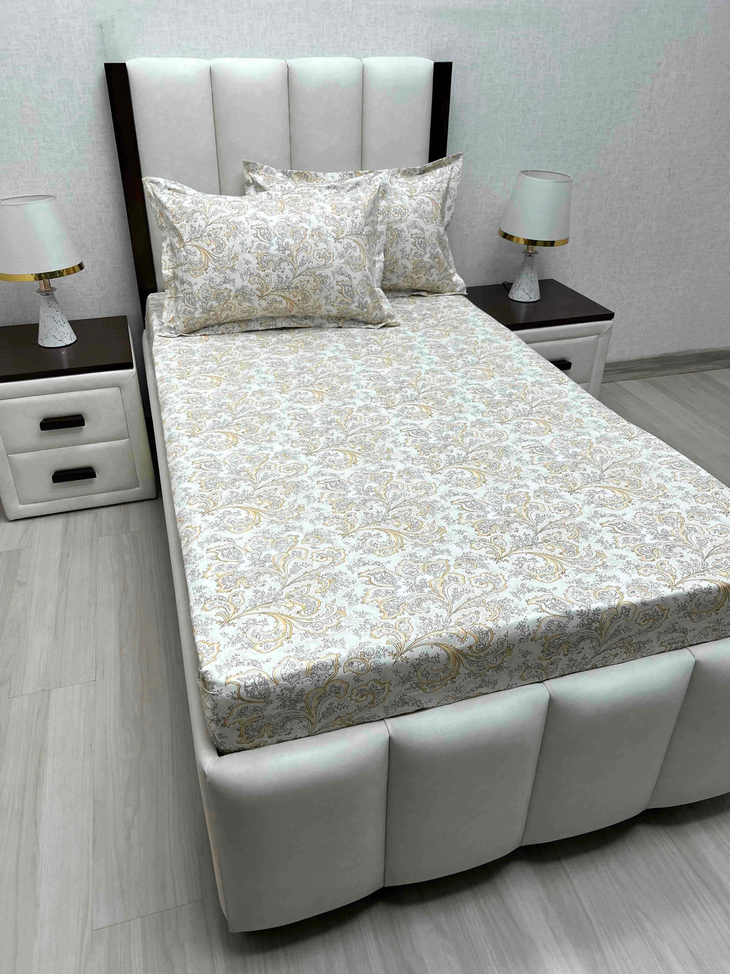 A-4691 - Pure Cotton 180 TC Single Bedsheet (173X236) with Two Pillow Covers (43X69)