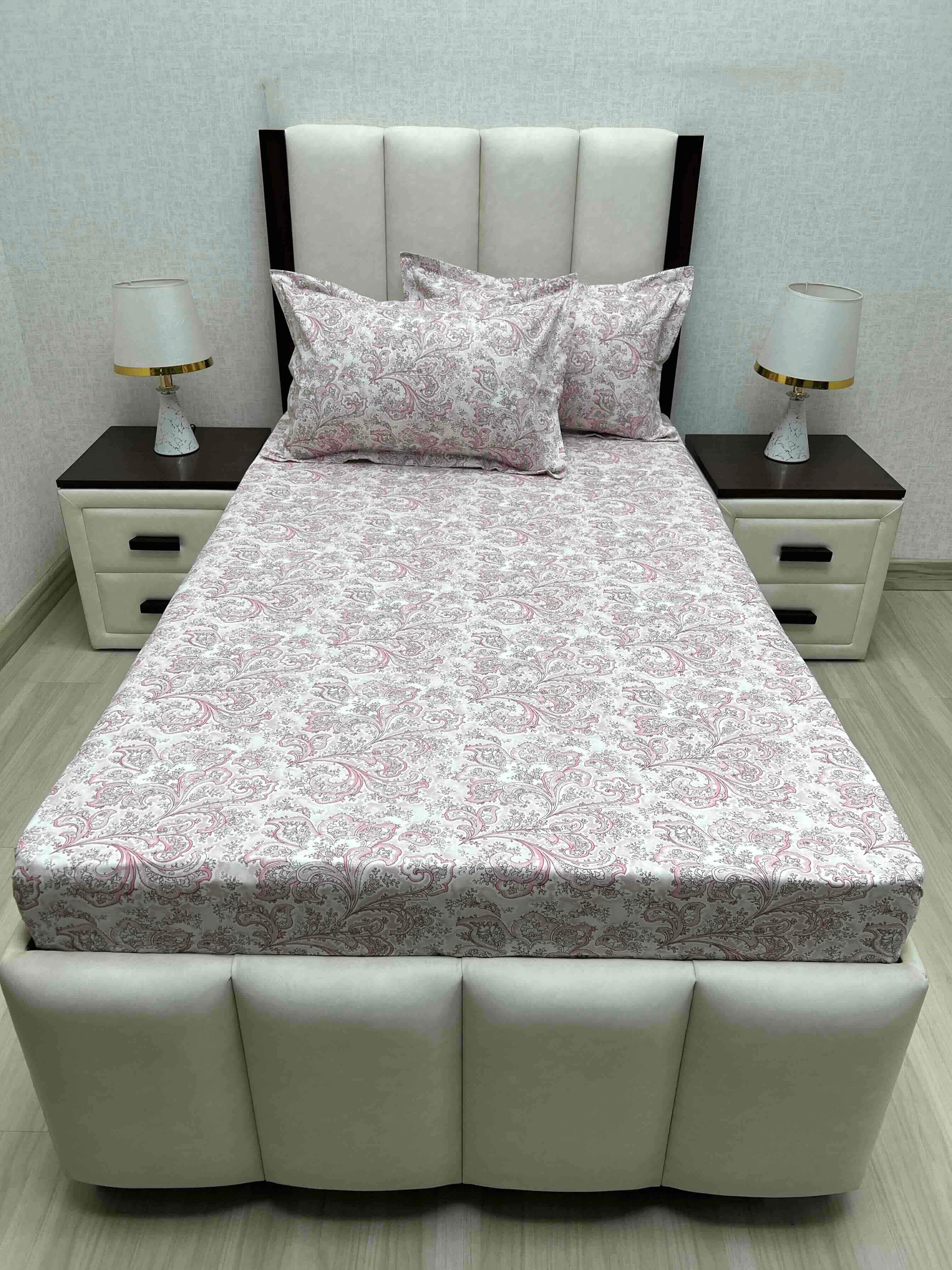 A-4692 - Pure Cotton 180 TC Single Bedsheet (173X236) with Two Pillow Covers (43X69)