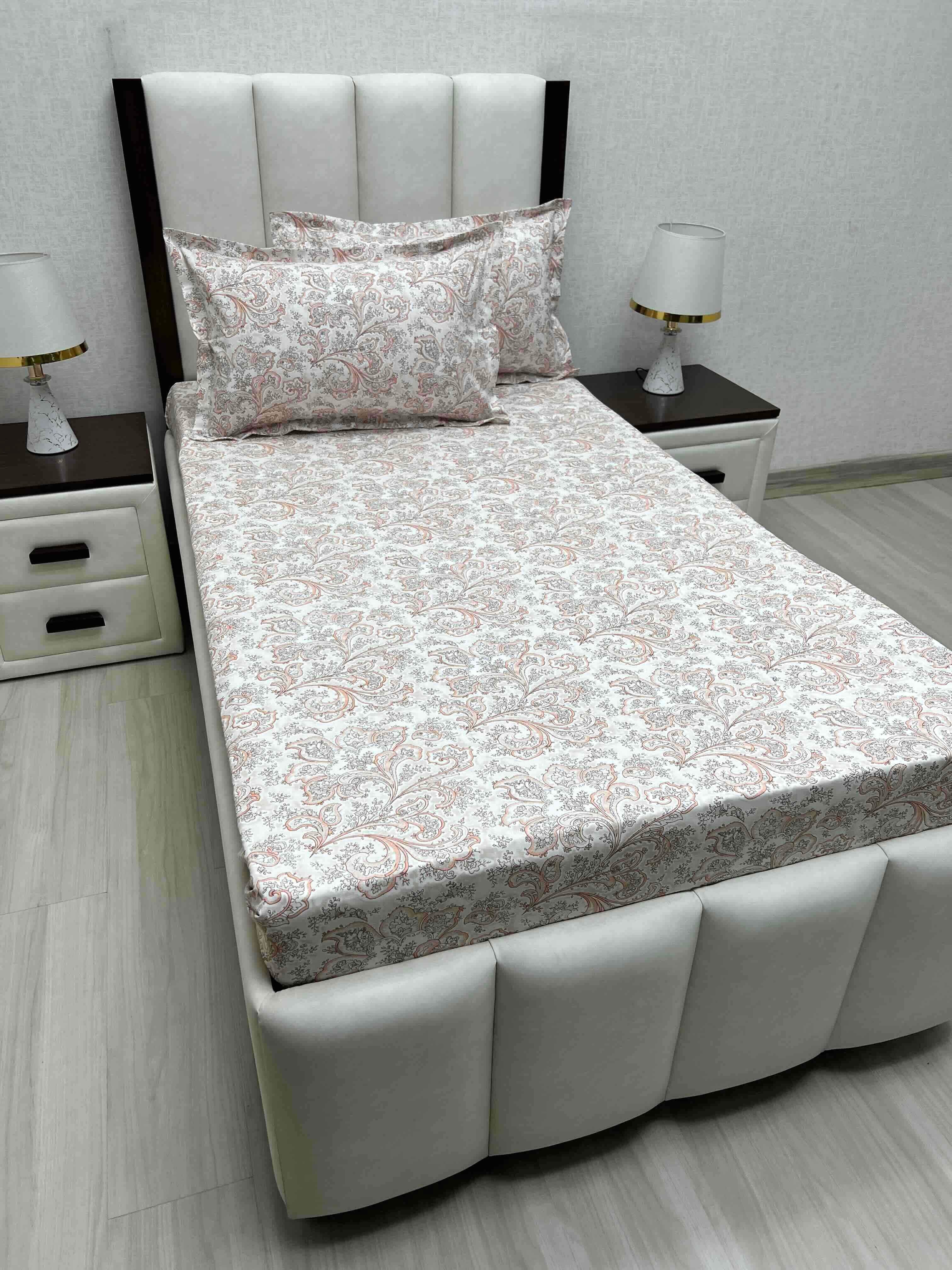 A-4693 - Pure Cotton 180 TC Single Bedsheet (173X236) with Two Pillow Covers (43X69)