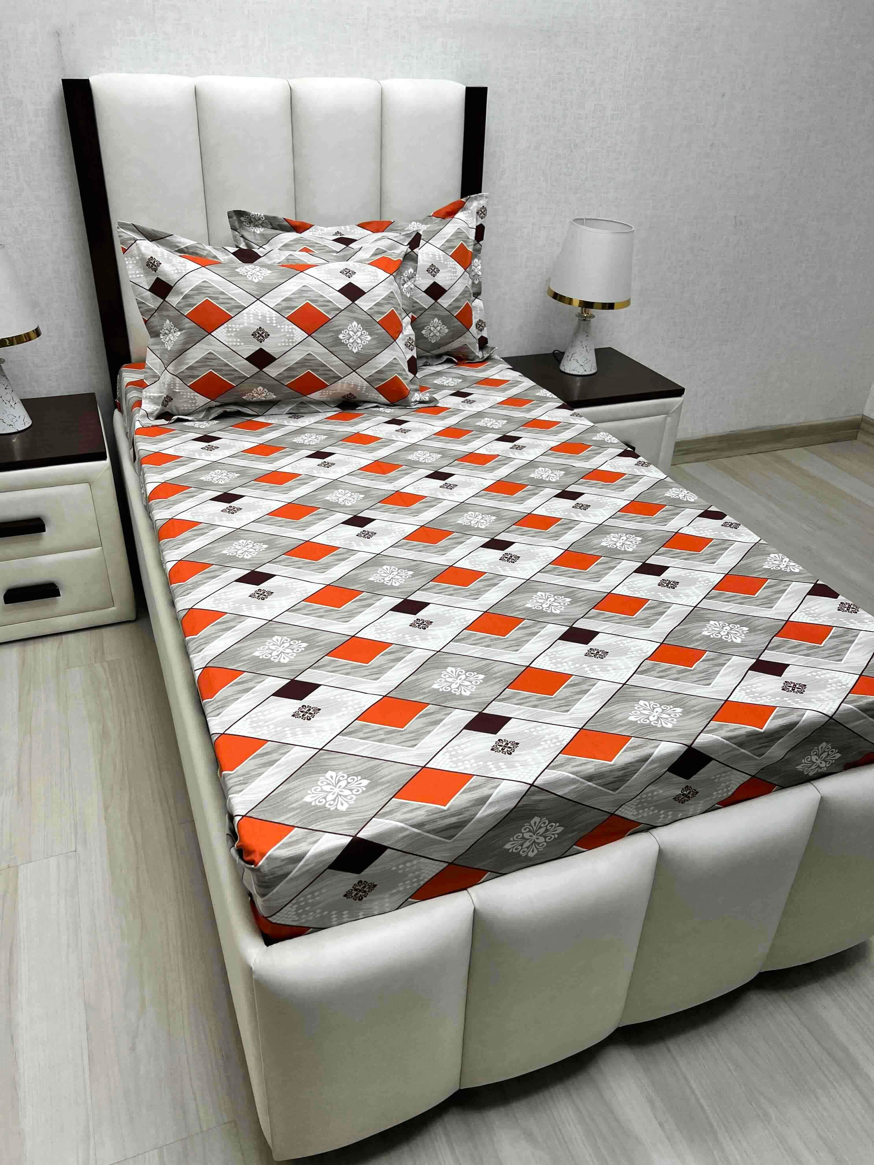 A-4698 - Pure Cotton 180 TC Single Bedsheet (173X236) with Two Pillow Covers (43X69)