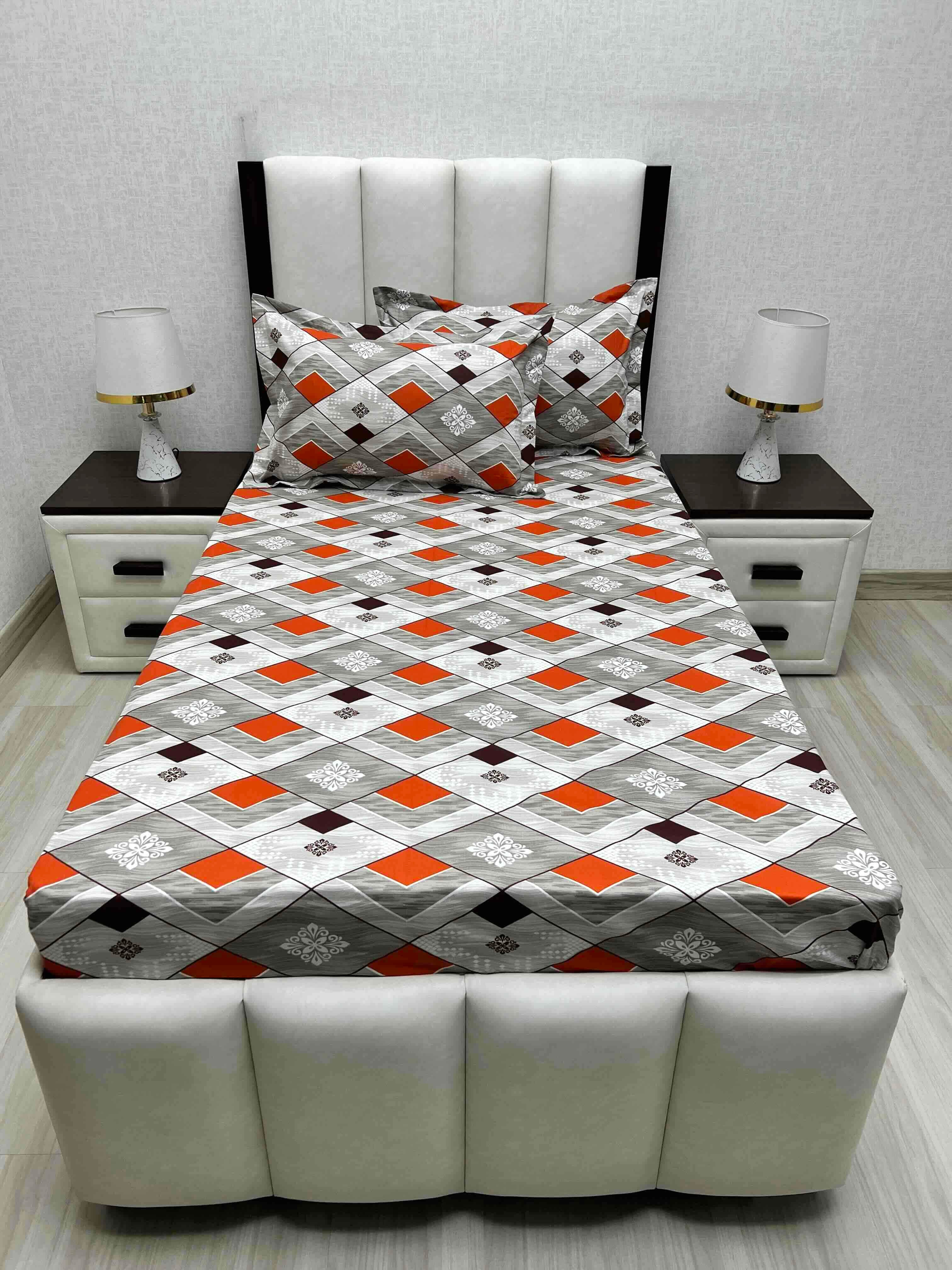 A-4698 - Pure Cotton 180 TC Single Bedsheet (173X236) with Two Pillow Covers (43X69)