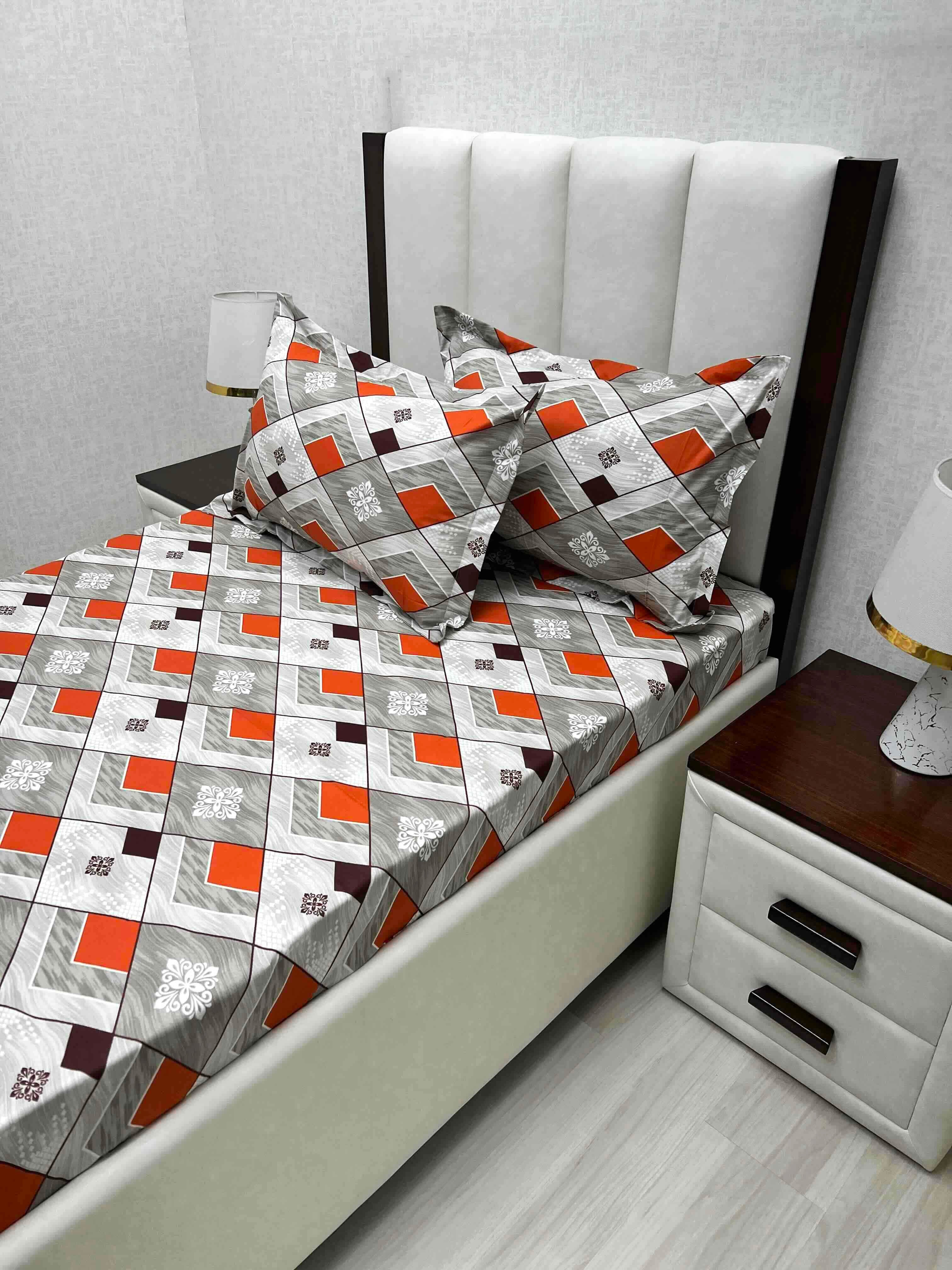 A-4698 - Pure Cotton 180 TC Single Bedsheet (173X236) with Two Pillow Covers (43X69)