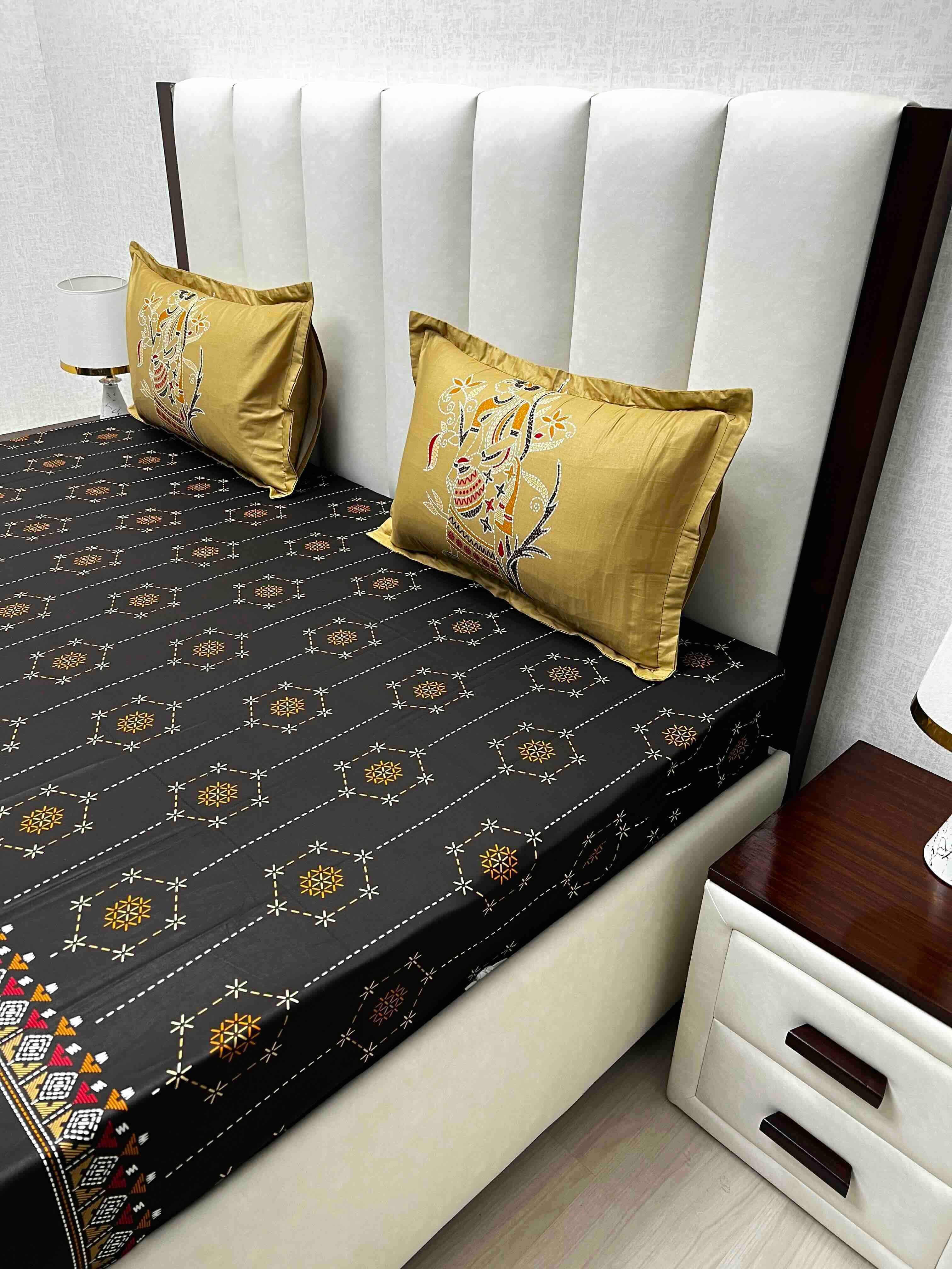 A-4723 - Pure Cotton 210 TC King Size Double Bedsheet (274X274) with Two Pillow Covers (50X76)