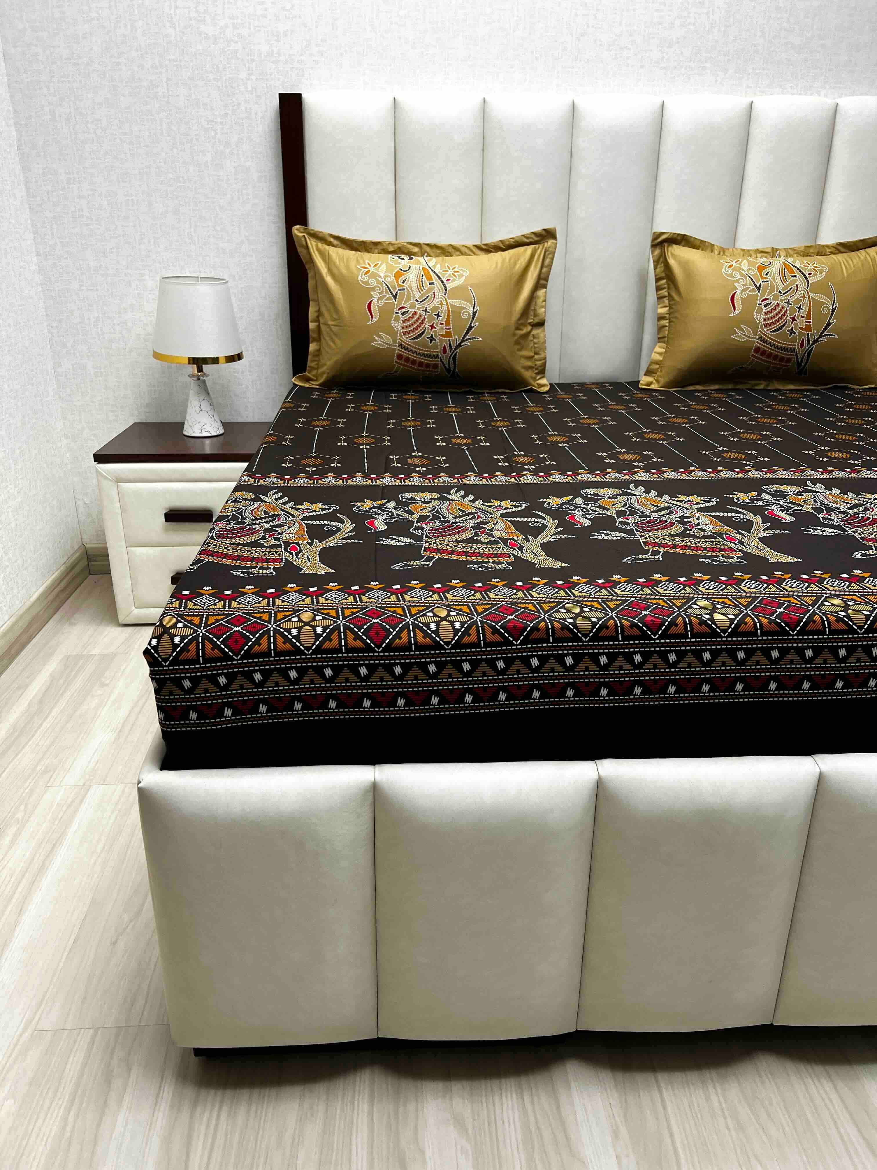 A-4723 - Pure Cotton 210 TC King Size Double Bedsheet (274X274) with Two Pillow Covers (50X76)