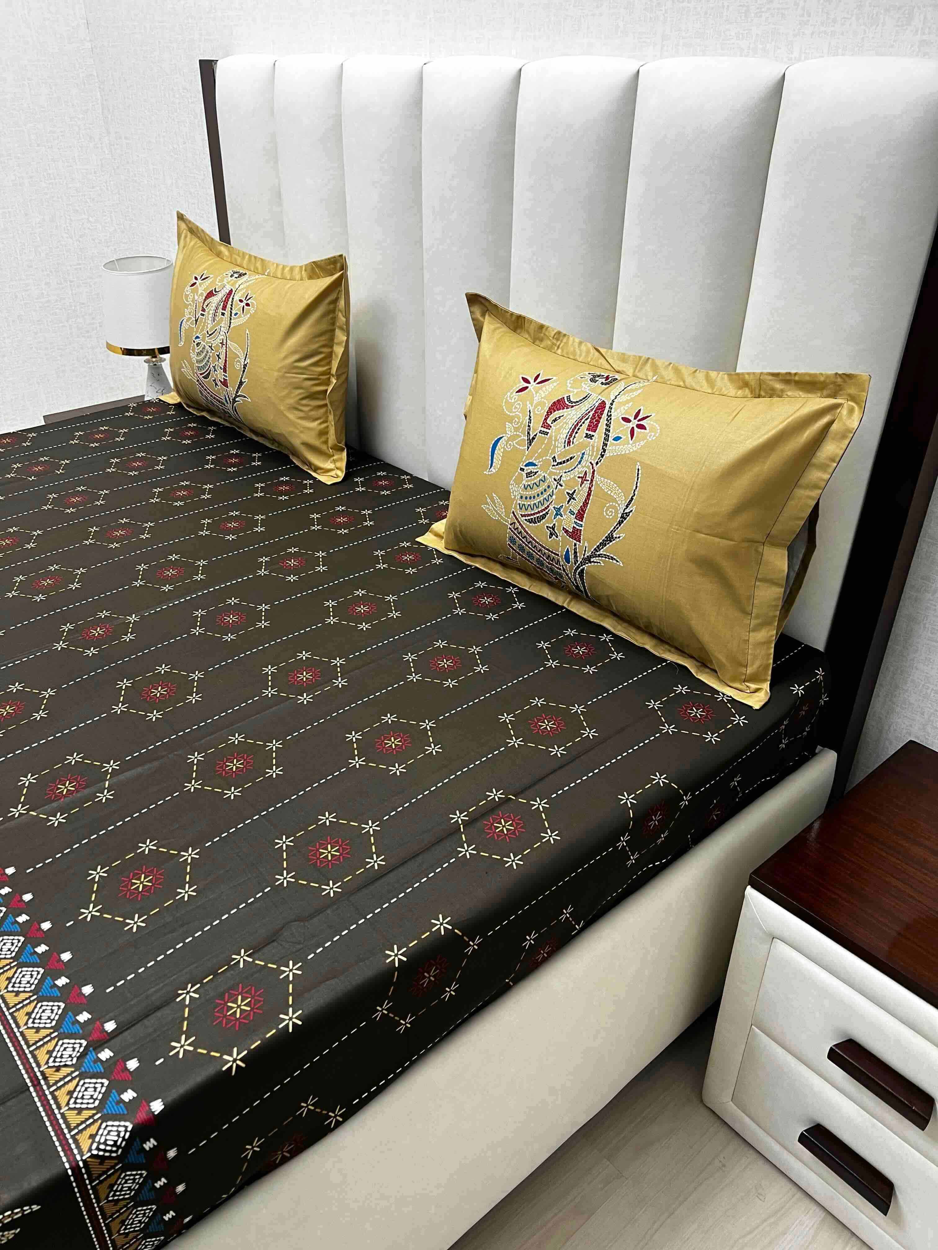 A-4724 - Pure Cotton 210 TC King Size Double Bedsheet (274X274) with Two Pillow Covers (50X76)