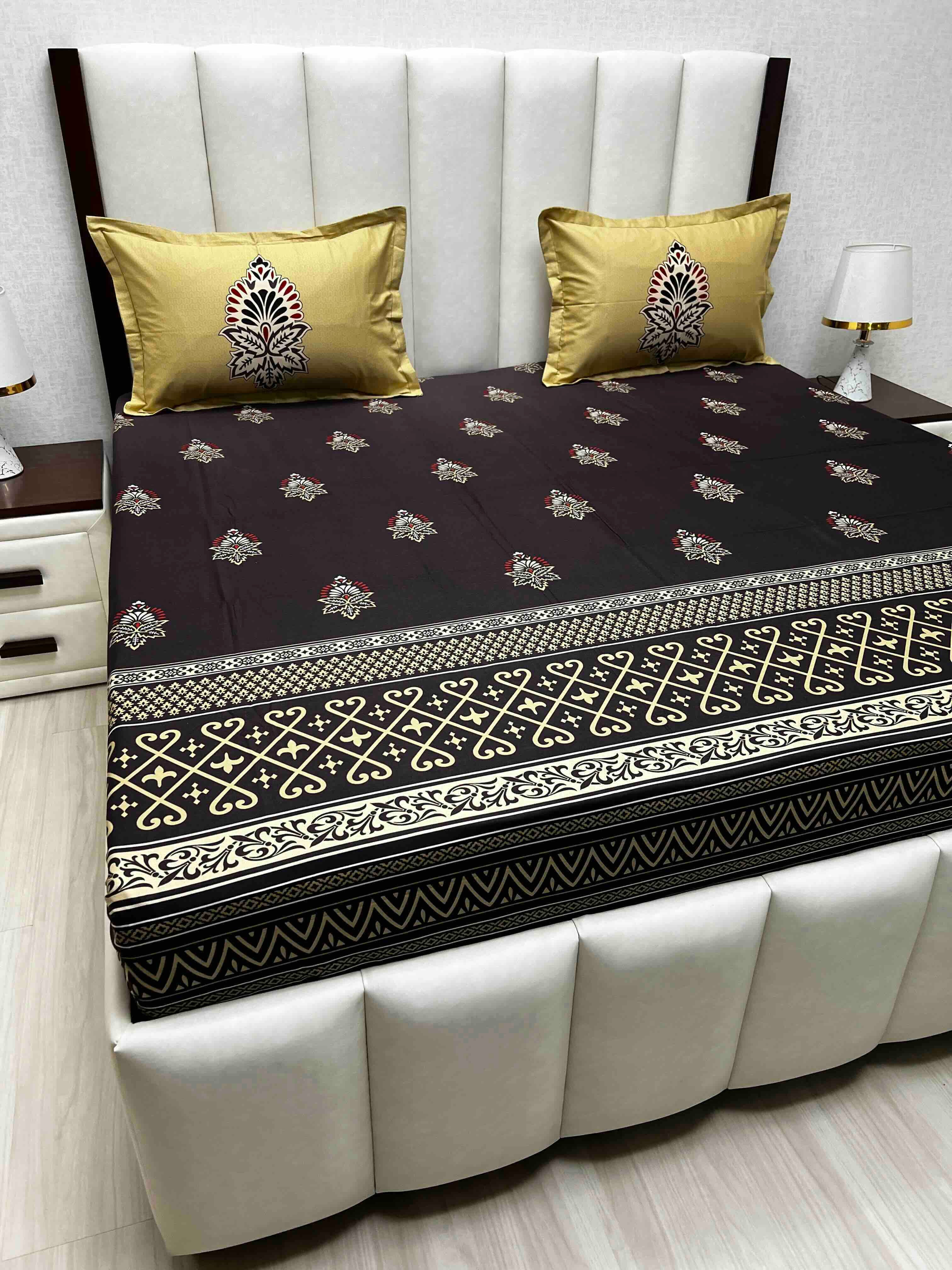 A-4725 - Pure Cotton 210 TC King Size Double Bedsheet (274X274) with Two Pillow Covers (50X76)