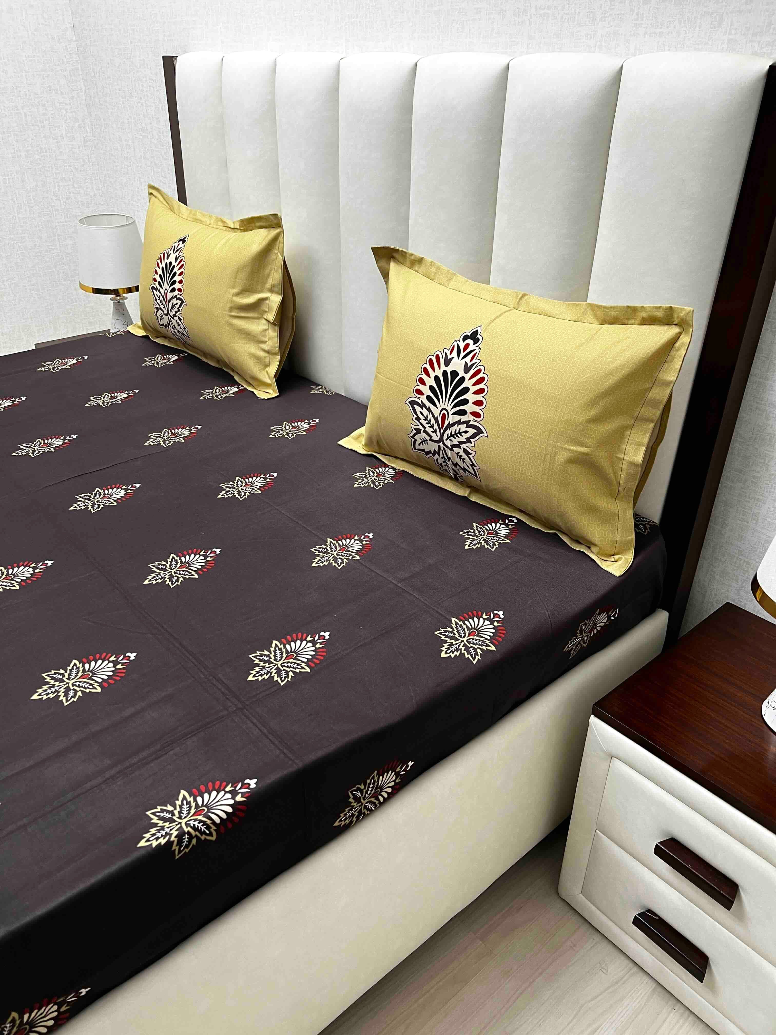 A-4725 - Pure Cotton 210 TC King Size Double Bedsheet (274X274) with Two Pillow Covers (50X76)