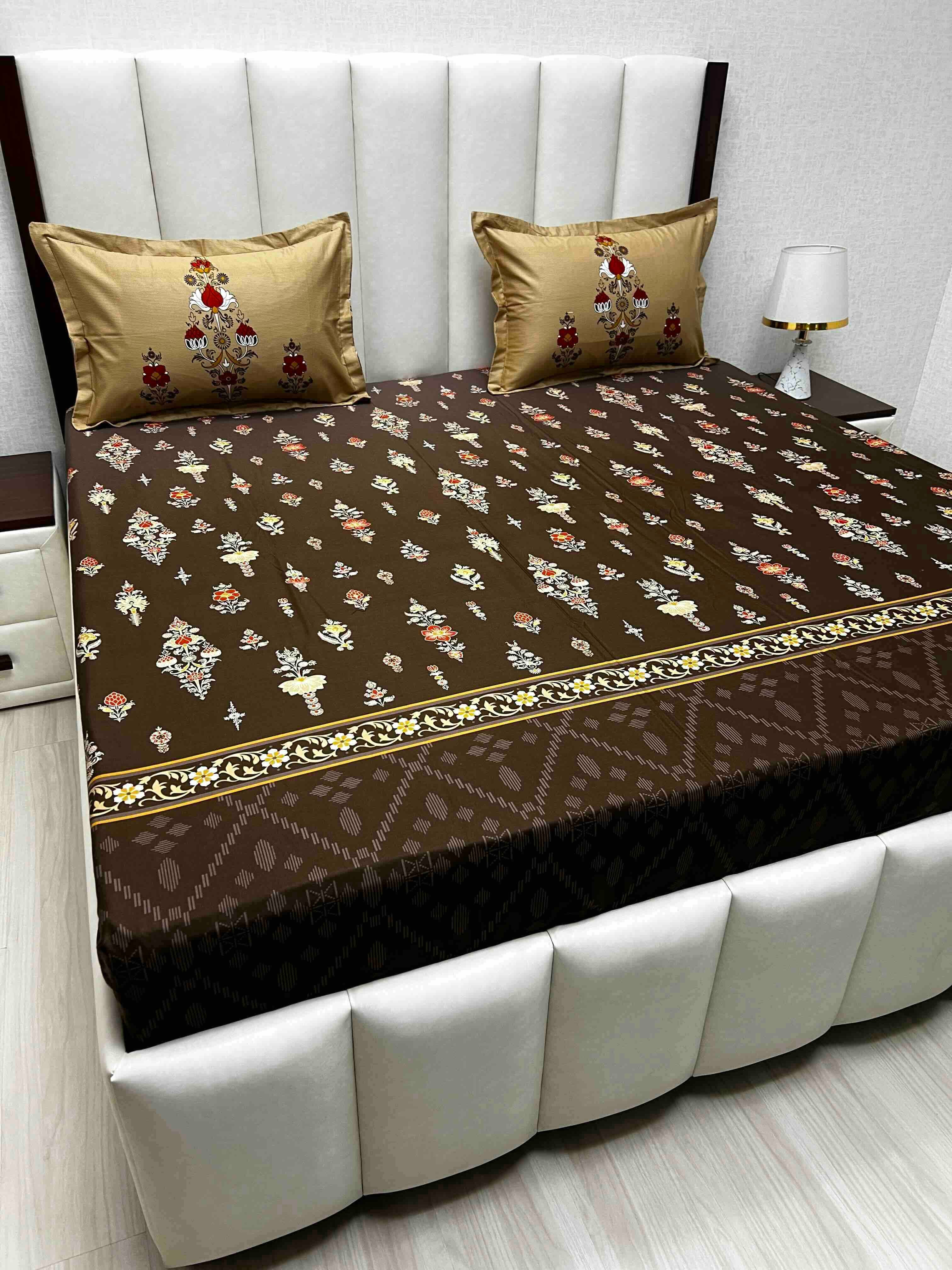 A-4726 - Pure Cotton 210 TC King Size Double Bedsheet (274X274) with Two Pillow Covers (50X76)