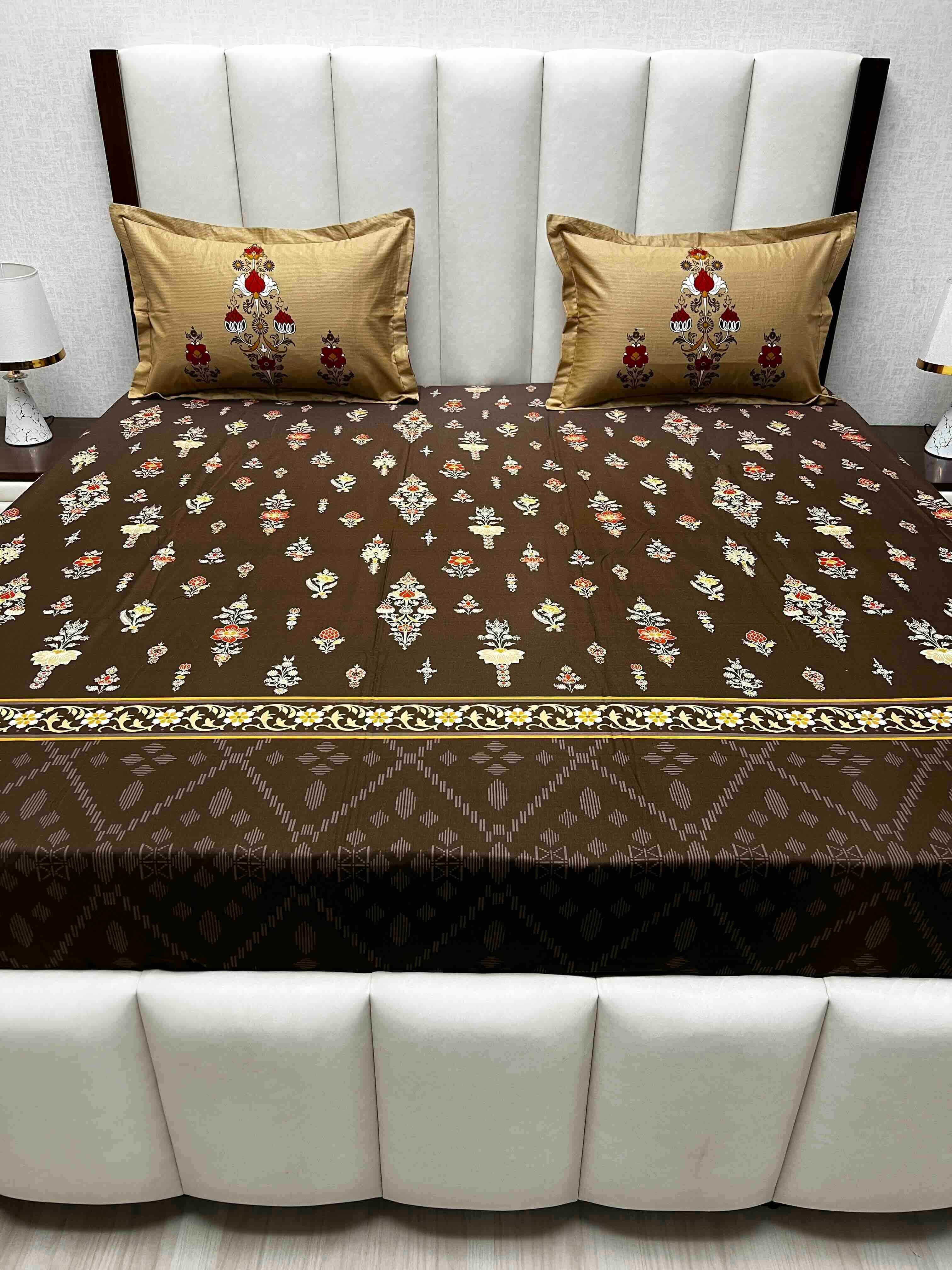 A-4726 - Pure Cotton 210 TC King Size Double Bedsheet (274X274) with Two Pillow Covers (50X76)