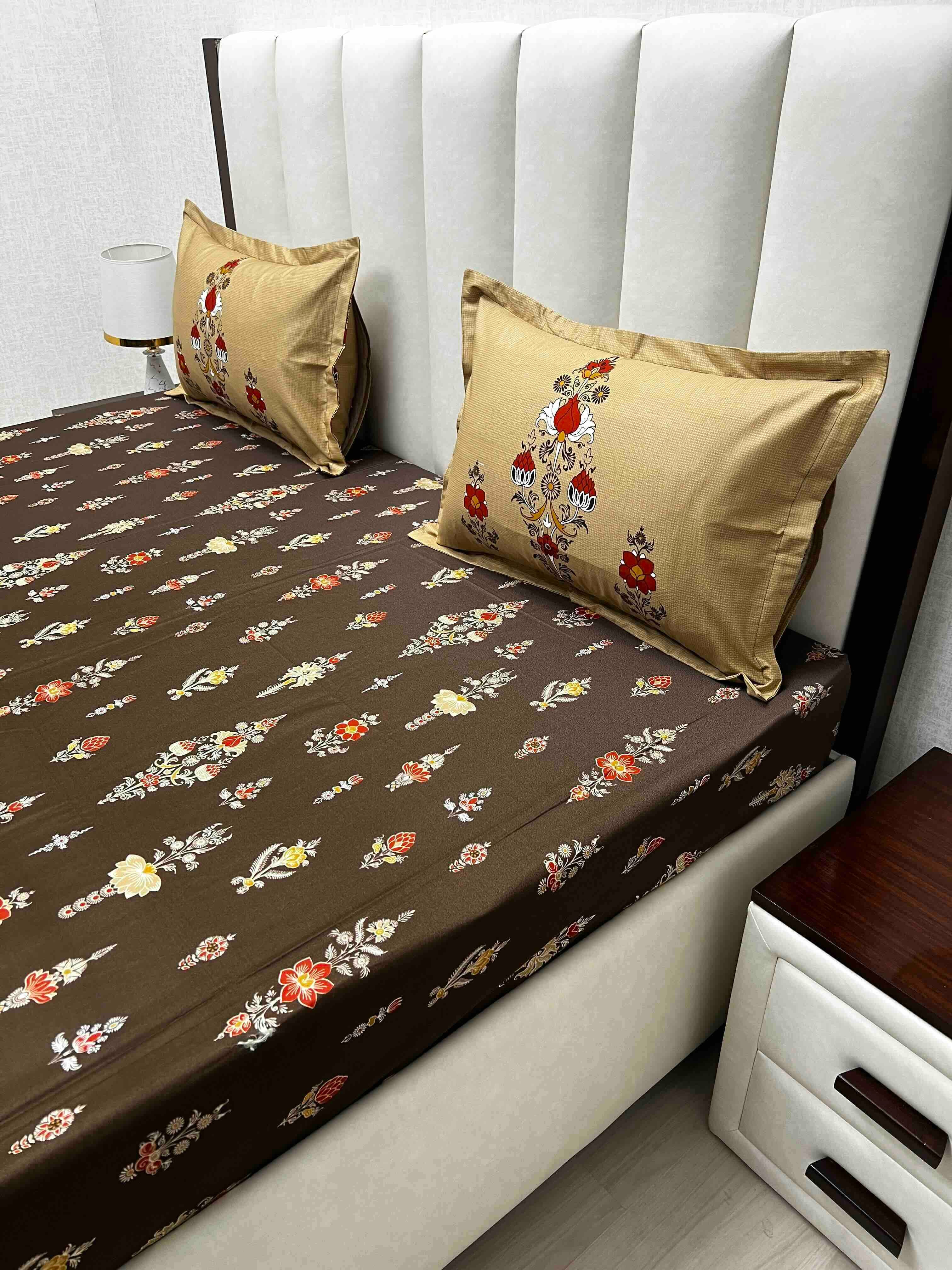 A-4726 - Pure Cotton 210 TC King Size Double Bedsheet (274X274) with Two Pillow Covers (50X76)