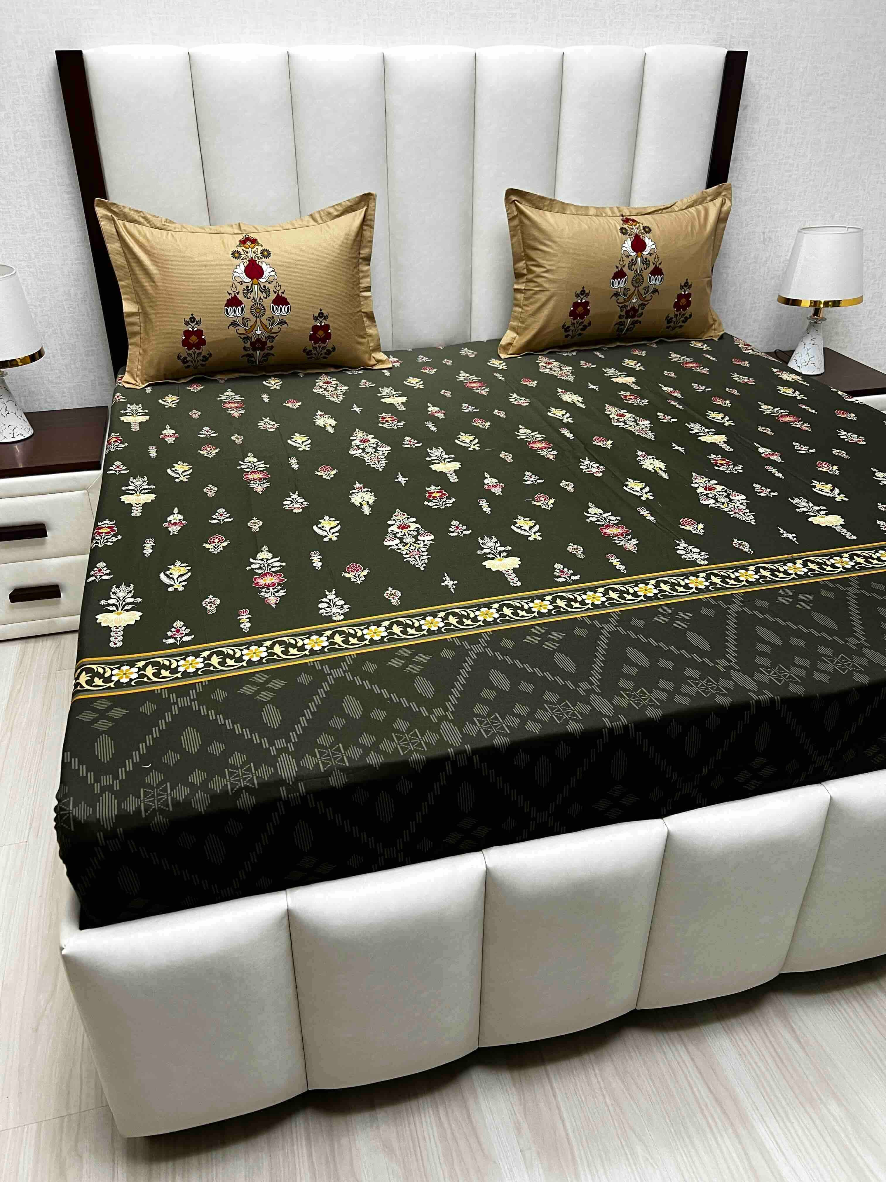 A-4727 - Pure Cotton 210 TC King Size Double Bedsheet (274X274) with Two Pillow Covers (50X76)