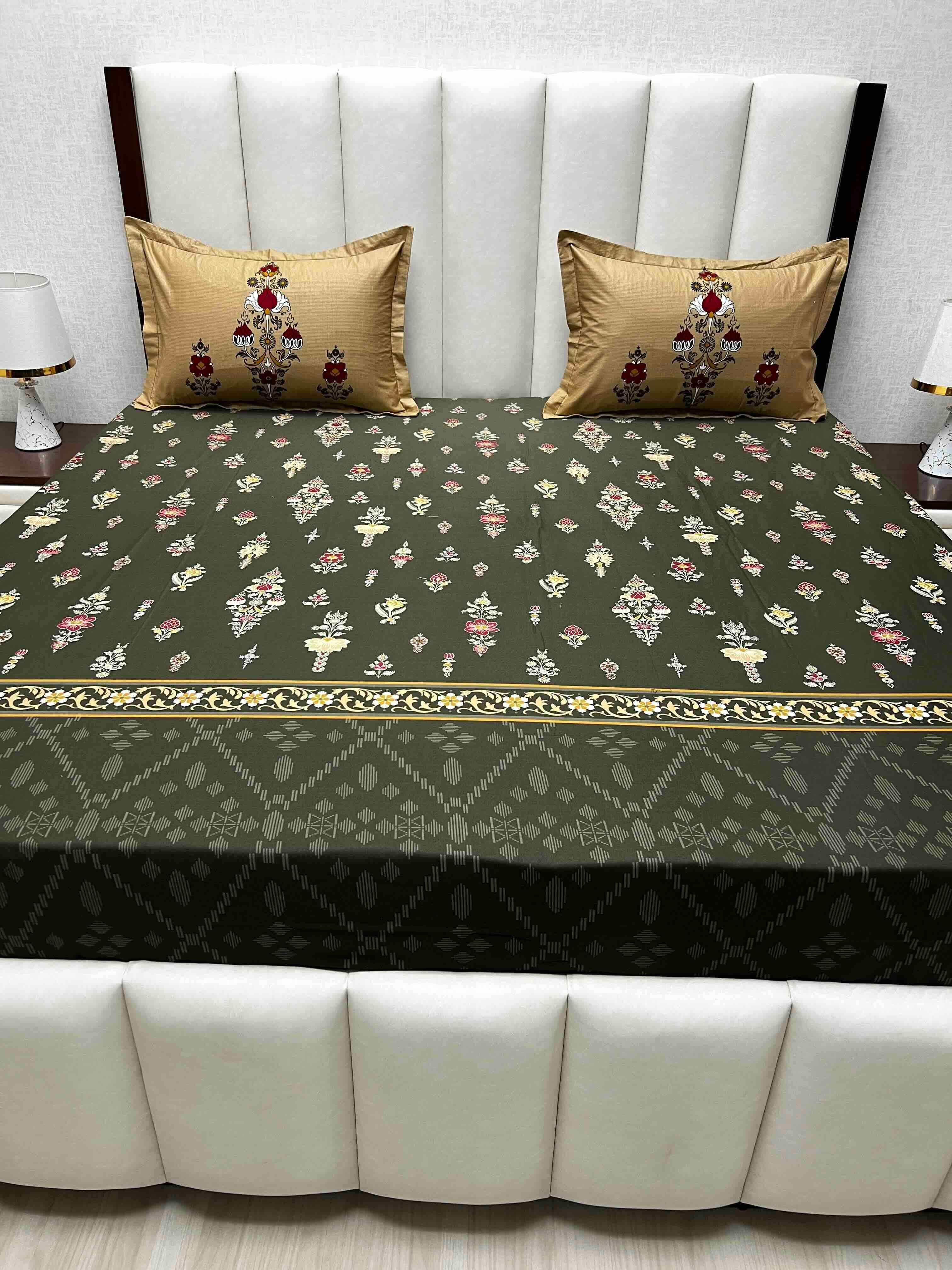 A-4727 - Pure Cotton 210 TC King Size Double Bedsheet (274X274) with Two Pillow Covers (50X76)