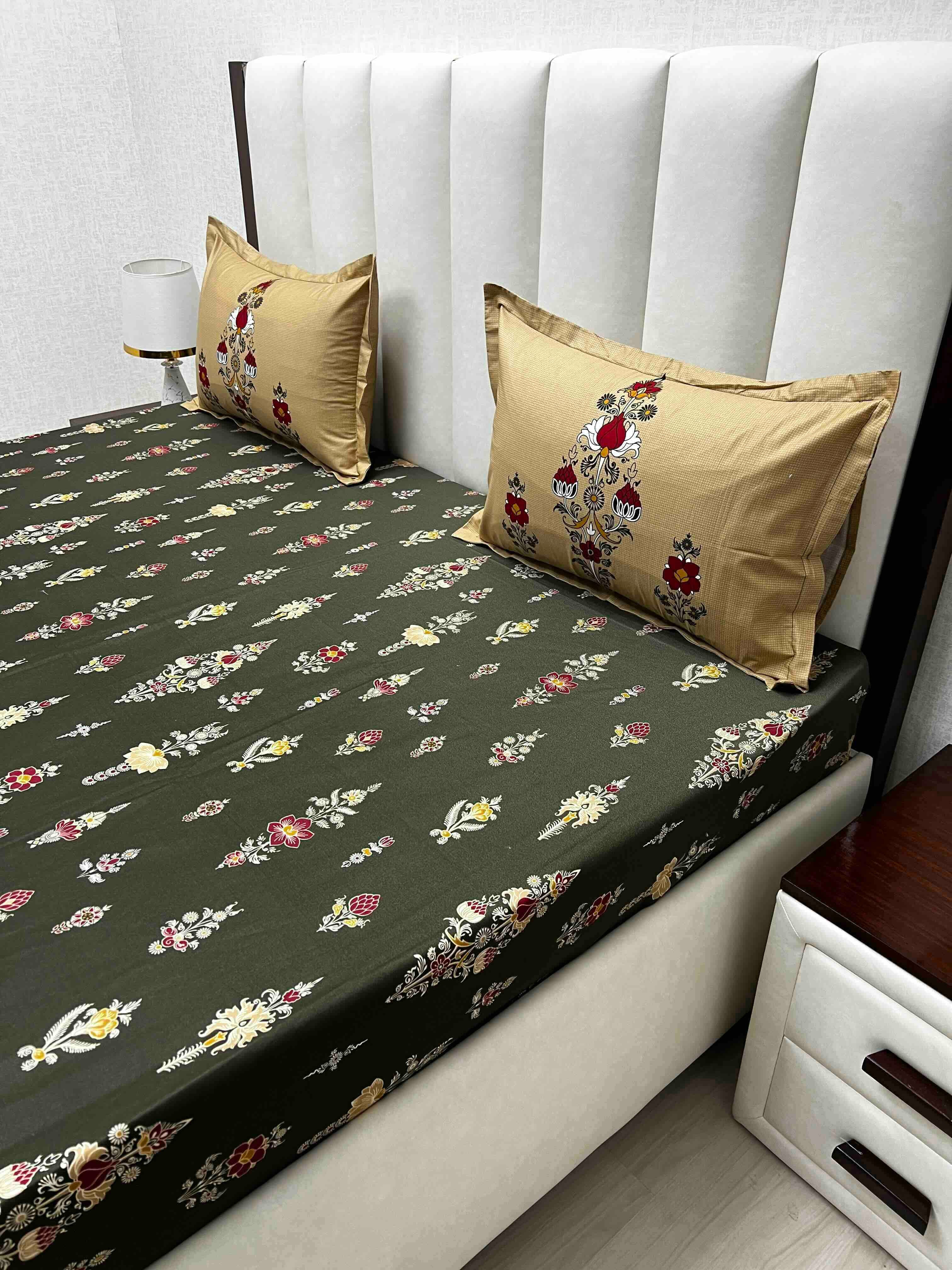 A-4727 - Pure Cotton 210 TC King Size Double Bedsheet (274X274) with Two Pillow Covers (50X76)