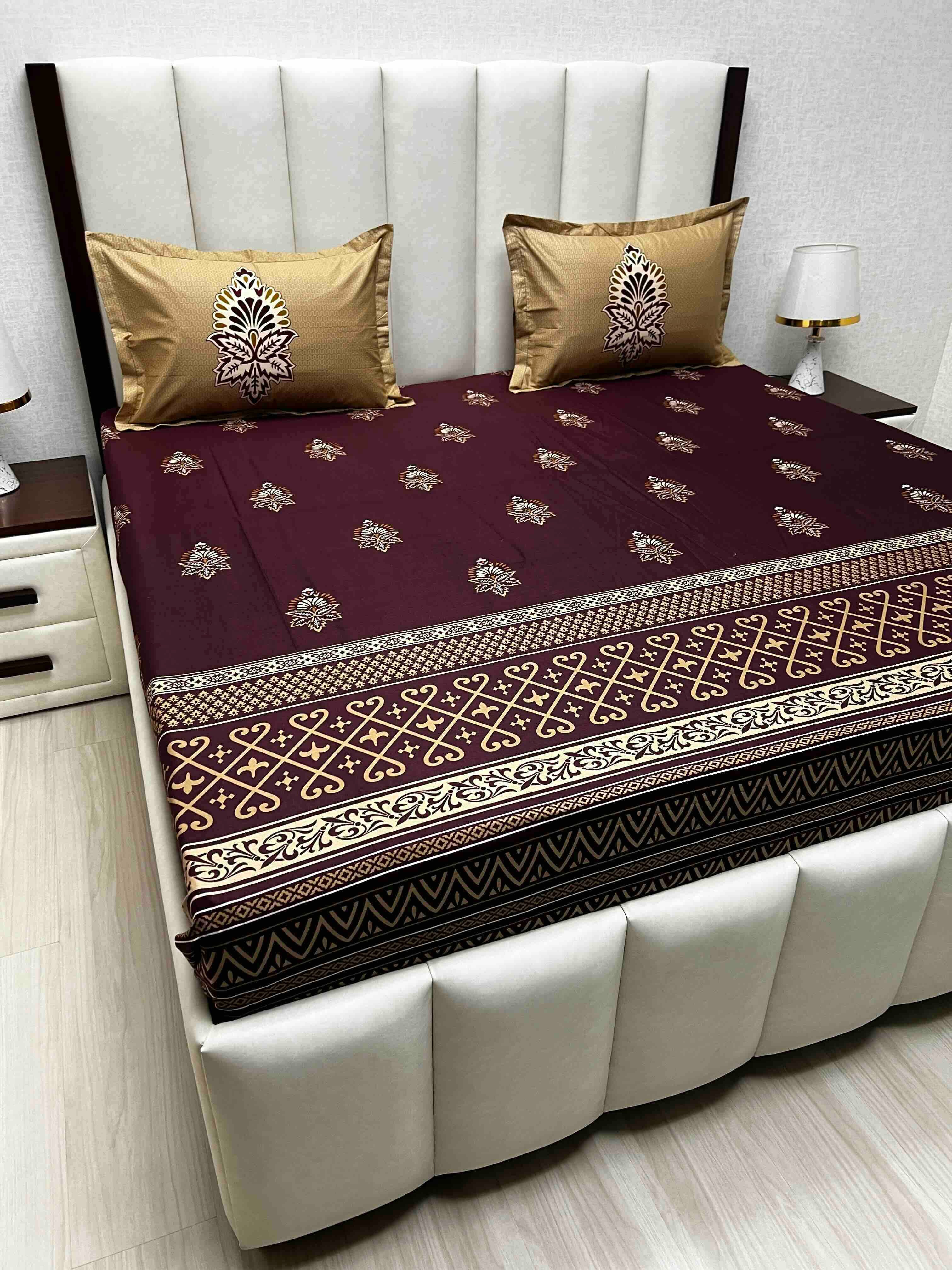 A-4732 - Pure Cotton 210 TC King Size Double Bedsheet (274X274) with Two Pillow Covers (50X76)