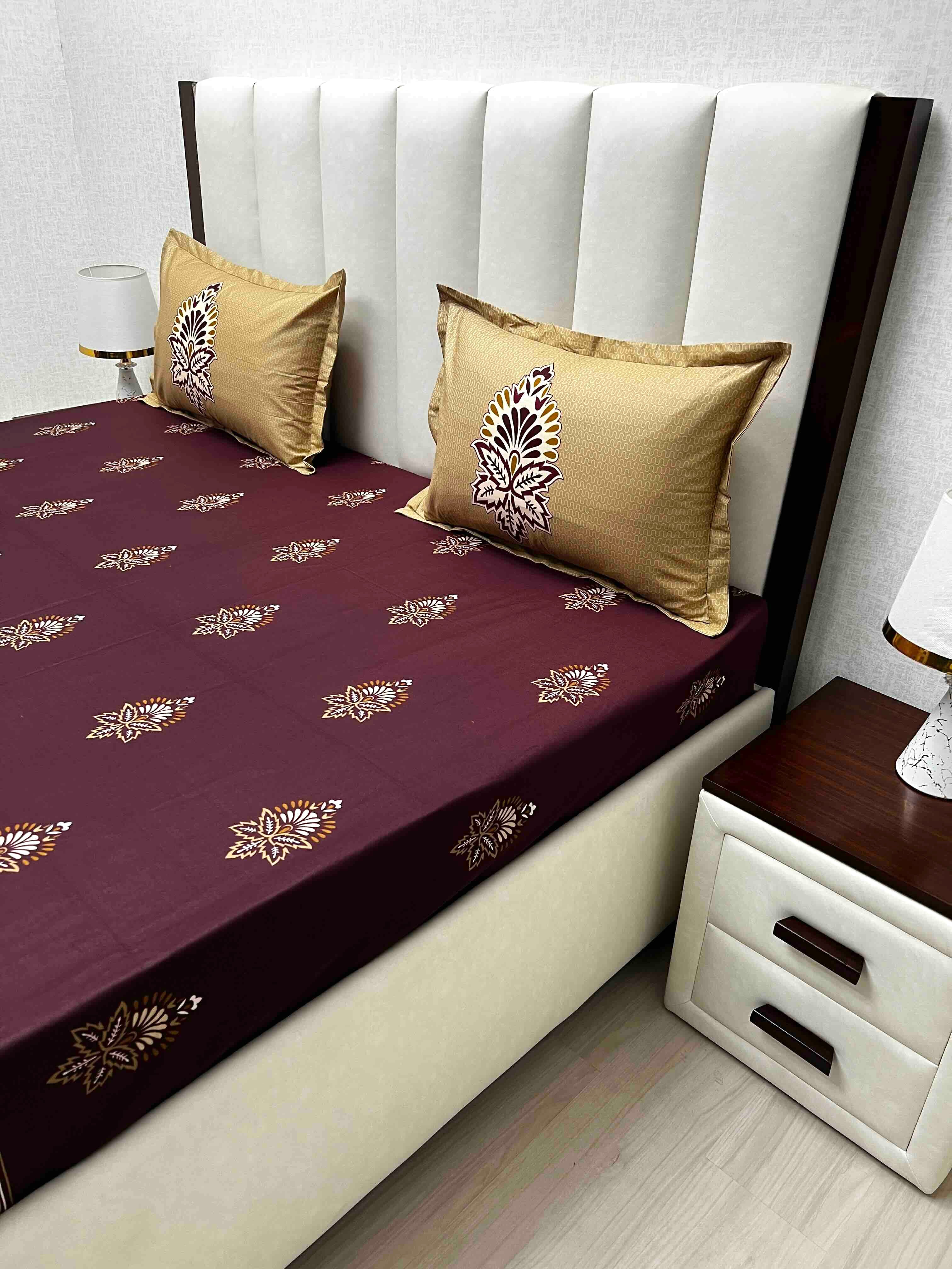 A-4732 - Pure Cotton 210 TC King Size Double Bedsheet (274X274) with Two Pillow Covers (50X76)