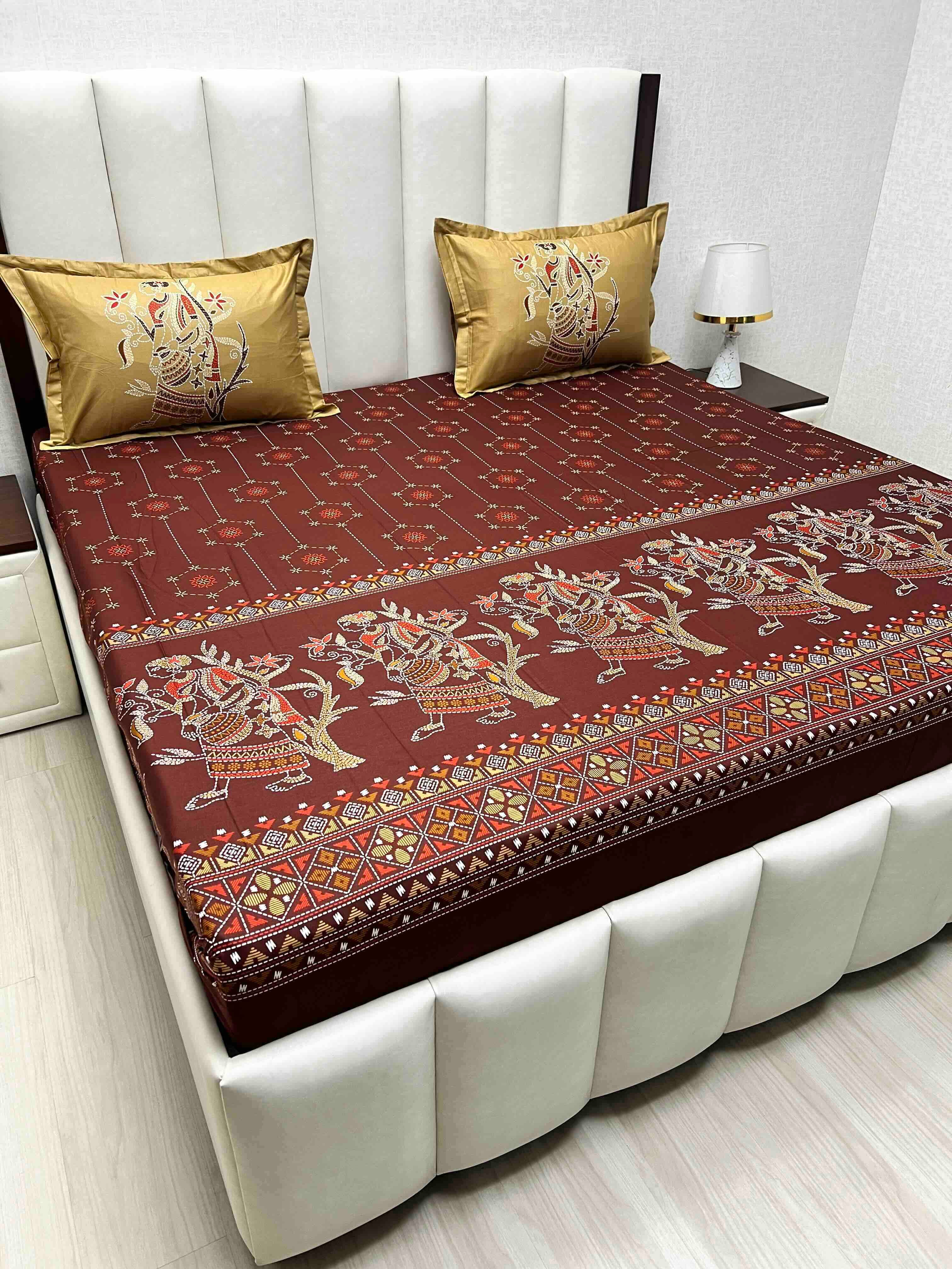 A-4733 - Pure Cotton 210 TC King Size Double Bedsheet (274X274) with Two Pillow Covers (50X76)