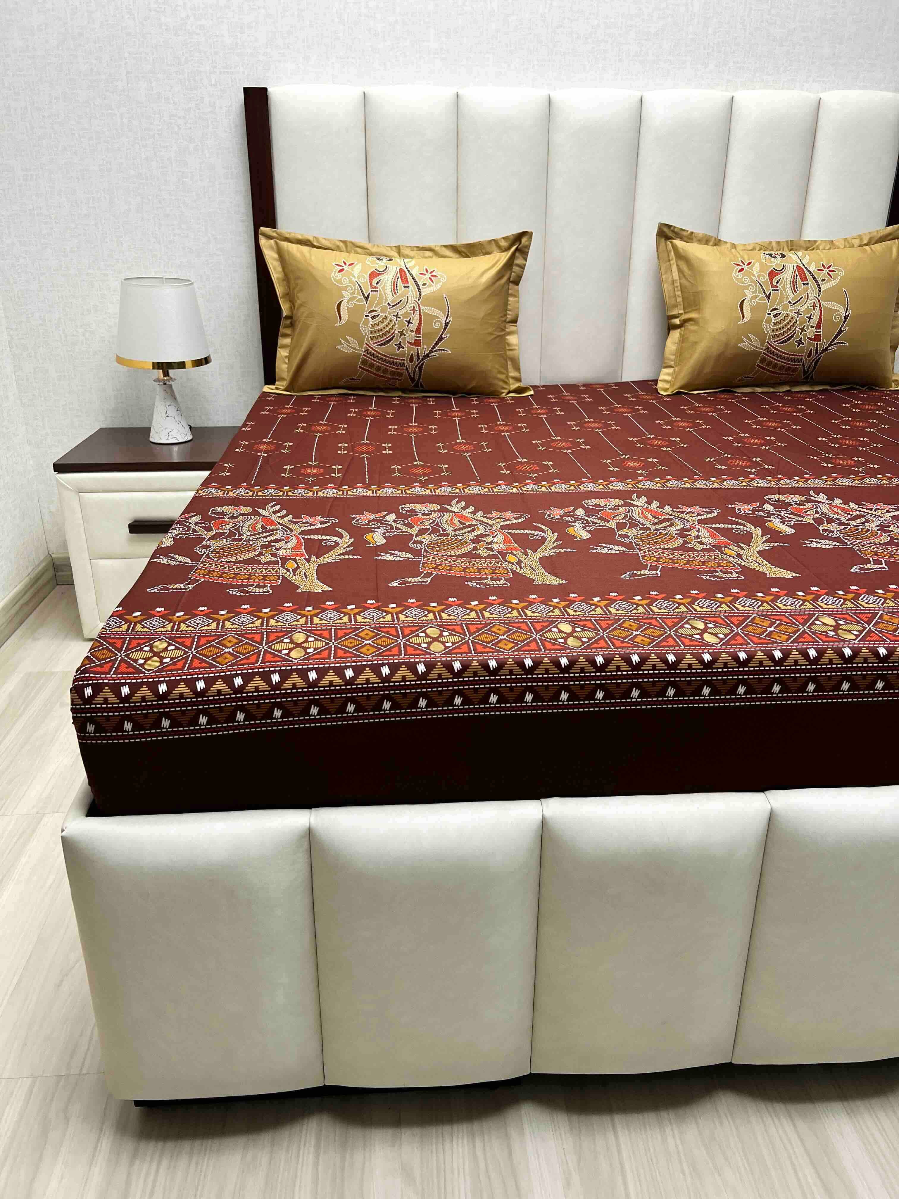 A-4733 - Pure Cotton 210 TC King Size Double Bedsheet (274X274) with Two Pillow Covers (50X76)