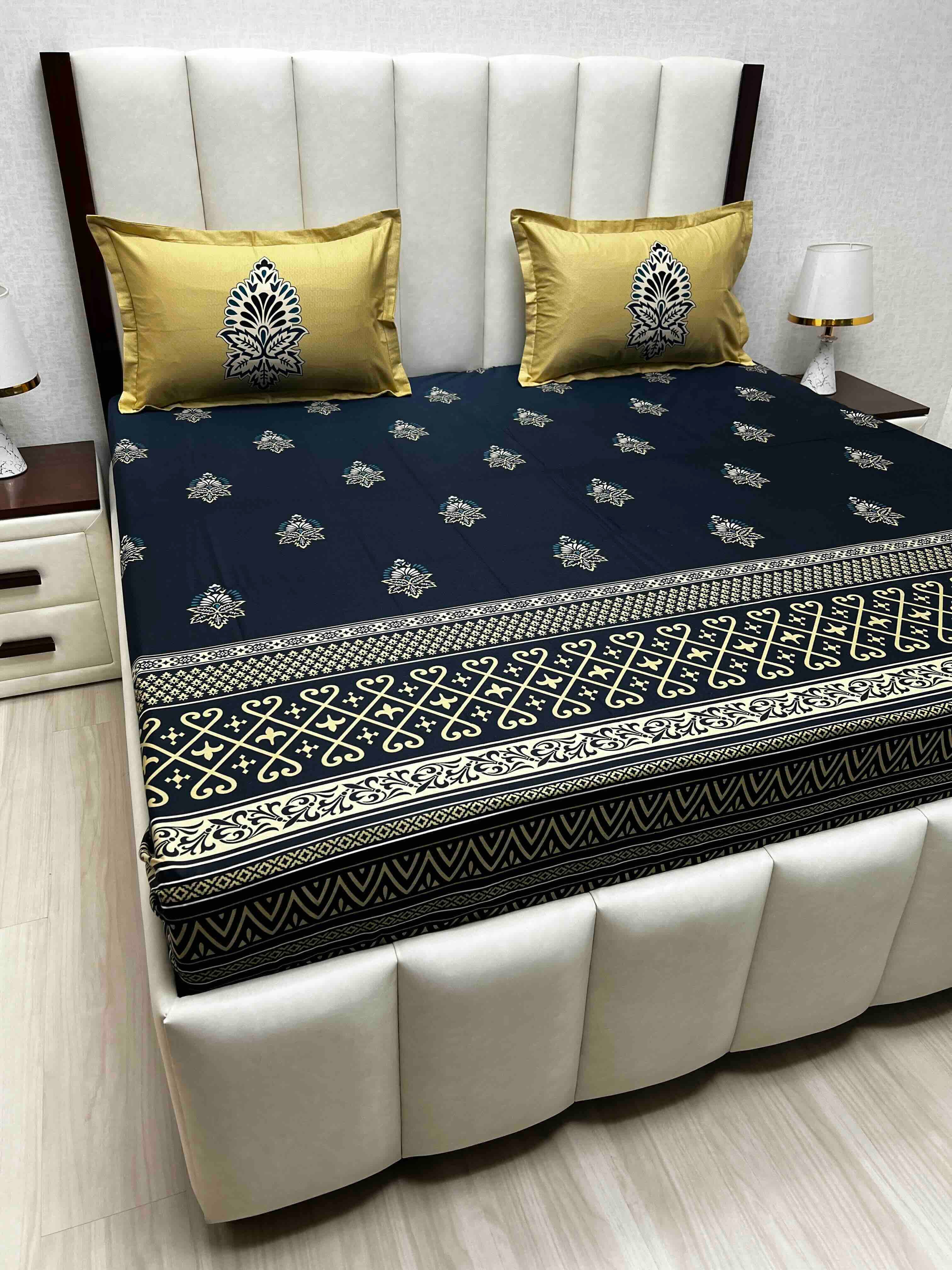 A-4735 - Pure Cotton 210 TC King Size Double Bedsheet (274X274) with Two Pillow Covers (50X76)