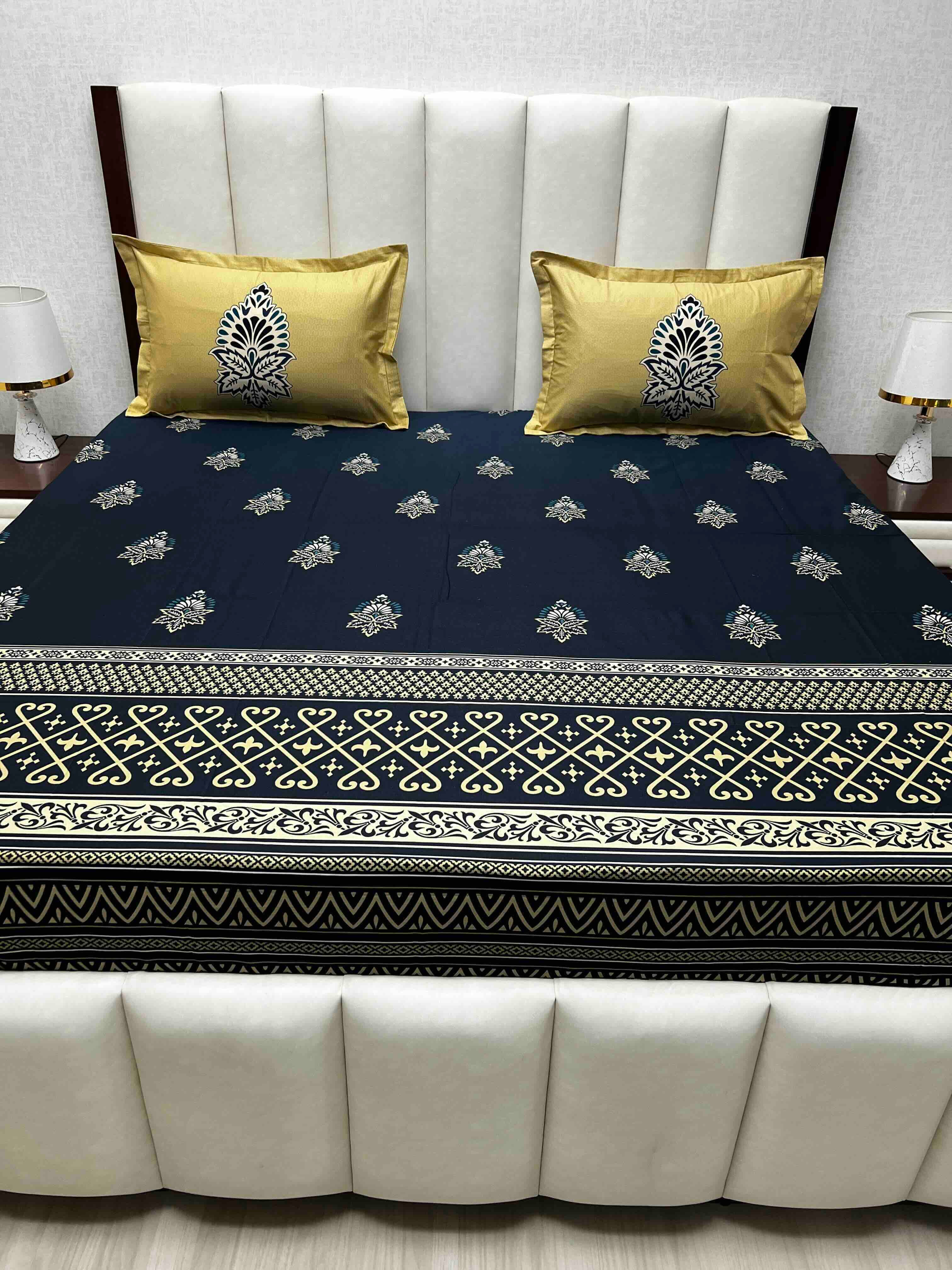 A-4735 - Pure Cotton 210 TC King Size Double Bedsheet (274X274) with Two Pillow Covers (50X76)